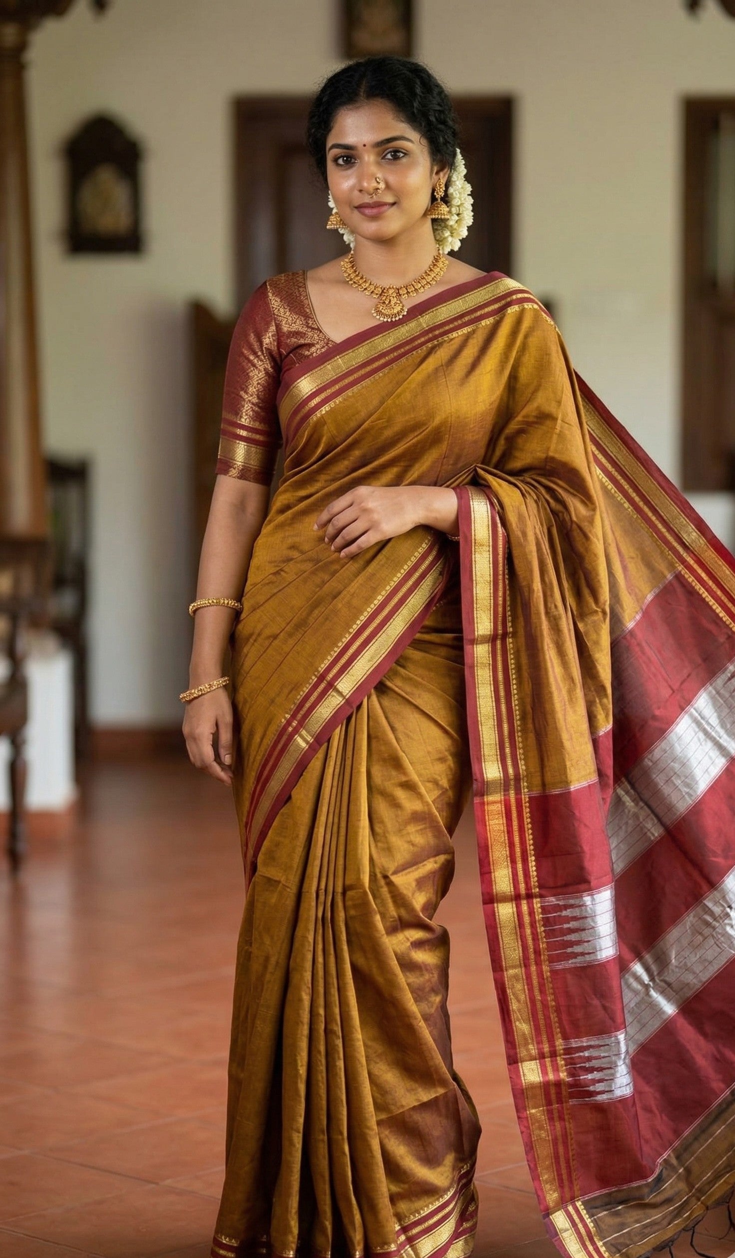 Ilkal Cotton Silk blend Plain Saree
