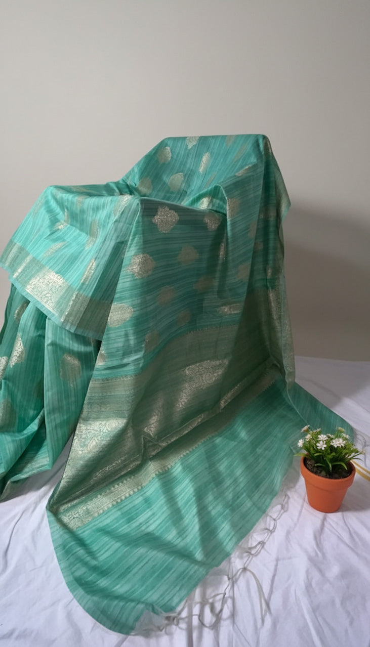 Aqua Green Tussar Silk Saree