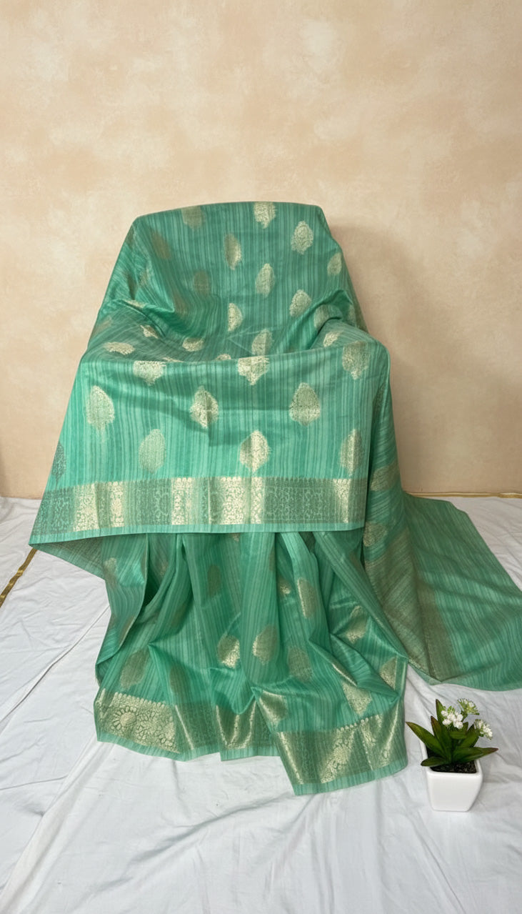 Aqua Green Tussar Silk Saree