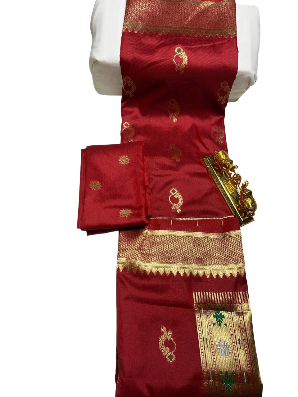 Cherry Red Art Silk Saree with Traditional Peacock Zari Border
