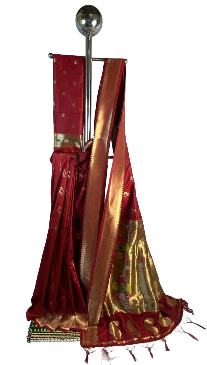 Cherry Red Art Silk Saree with Traditional Peacock Zari Border