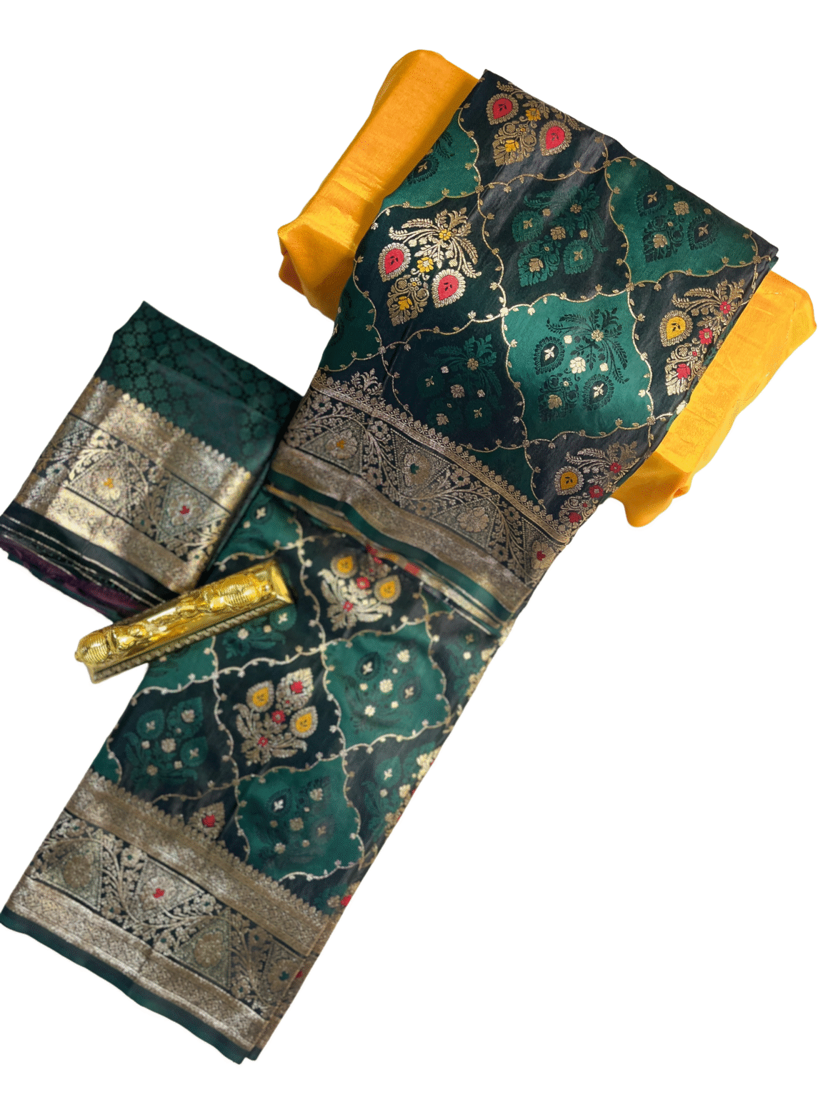 Dark Green with Multicolor premium satin silk saree