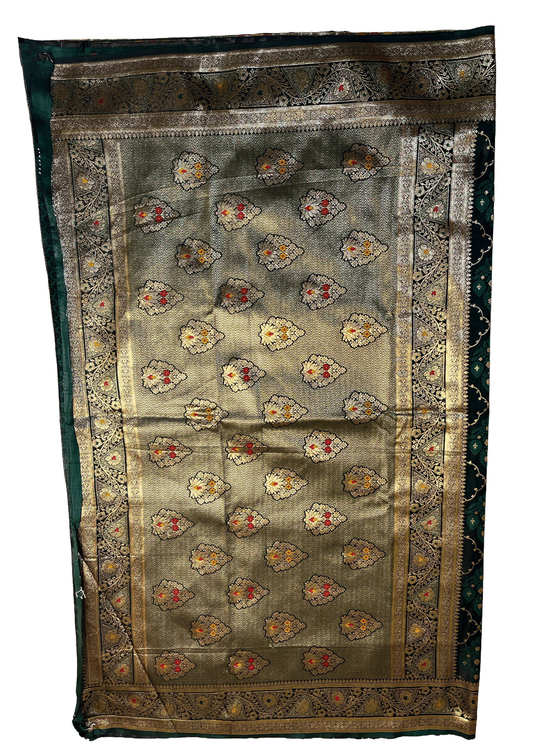 Dark Green with Multicolor premium satin silk saree