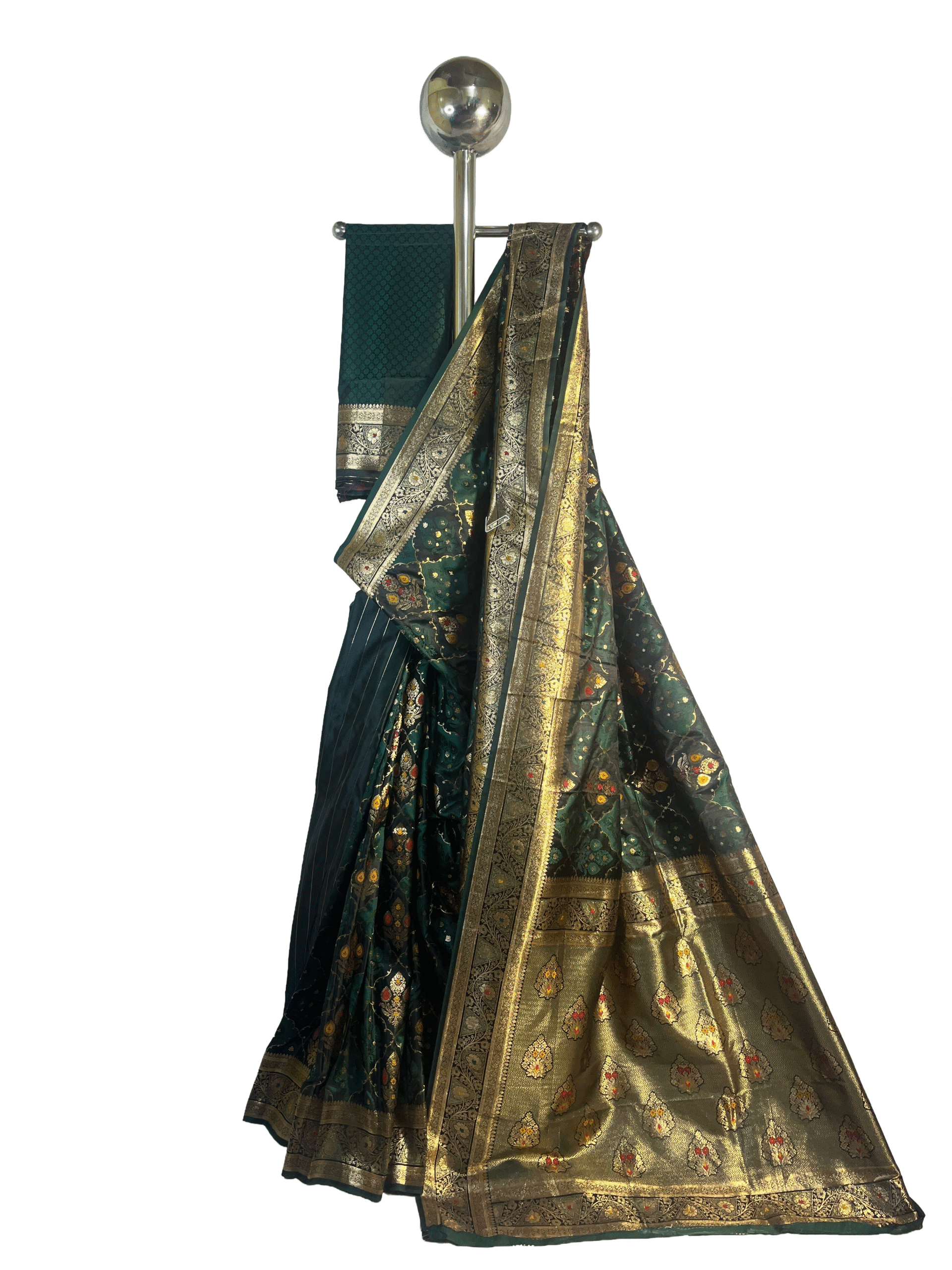 Dark Green with Multicolor premium satin silk saree