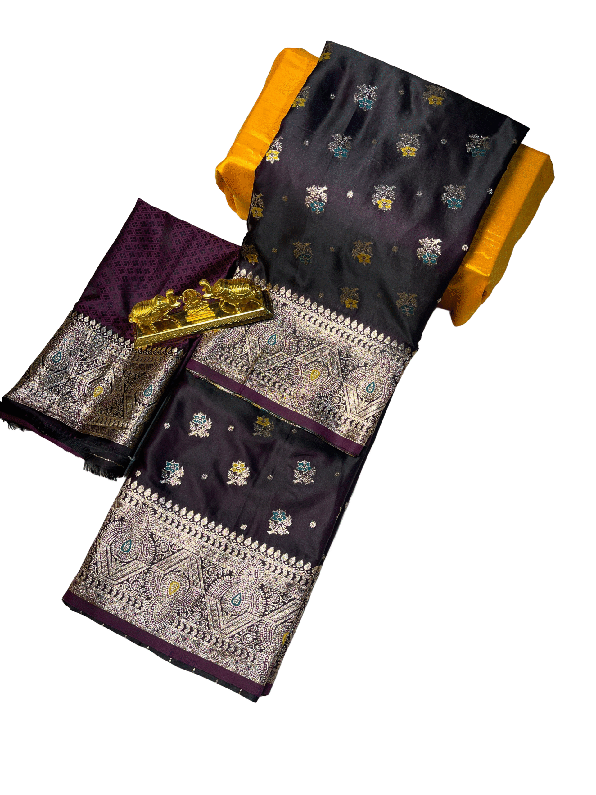 Deep Plum / Wine with Gold Zari Premium Satin Silk Saree