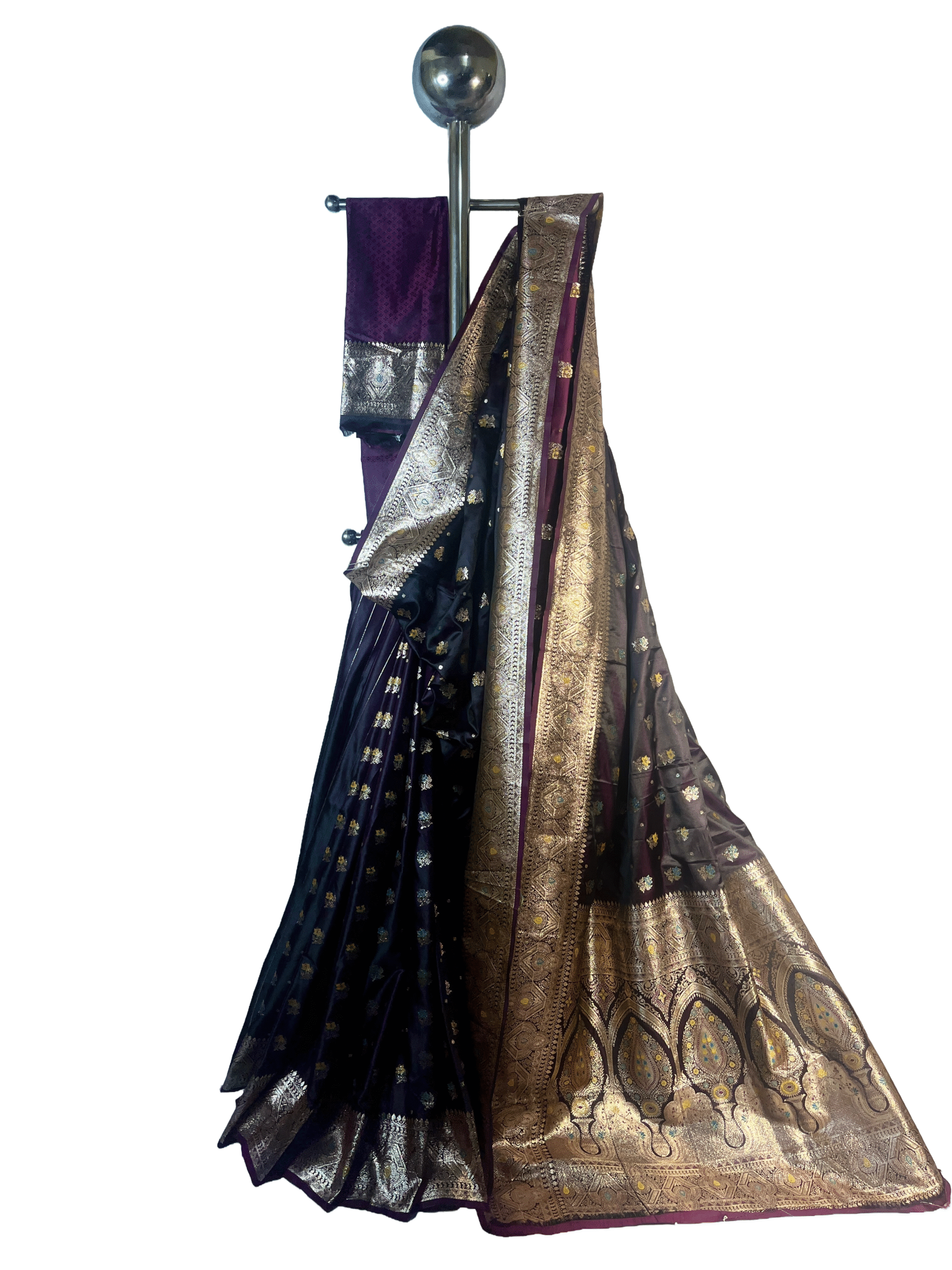 Deep Plum / Wine with Gold Zari Premium Satin Silk Saree
