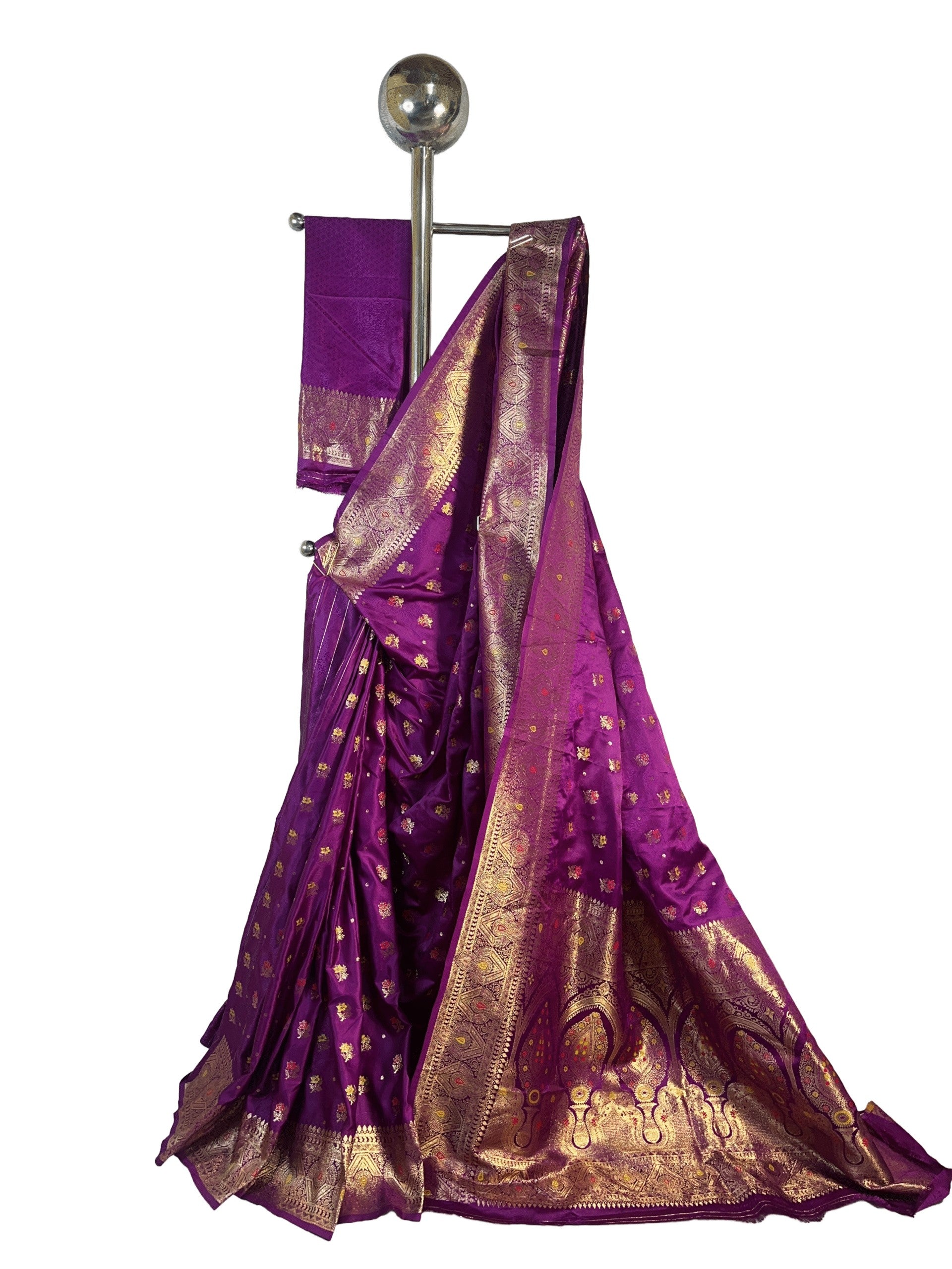 Deep Purple with Gold Accents Premium Mushroom Satin Silk Saree