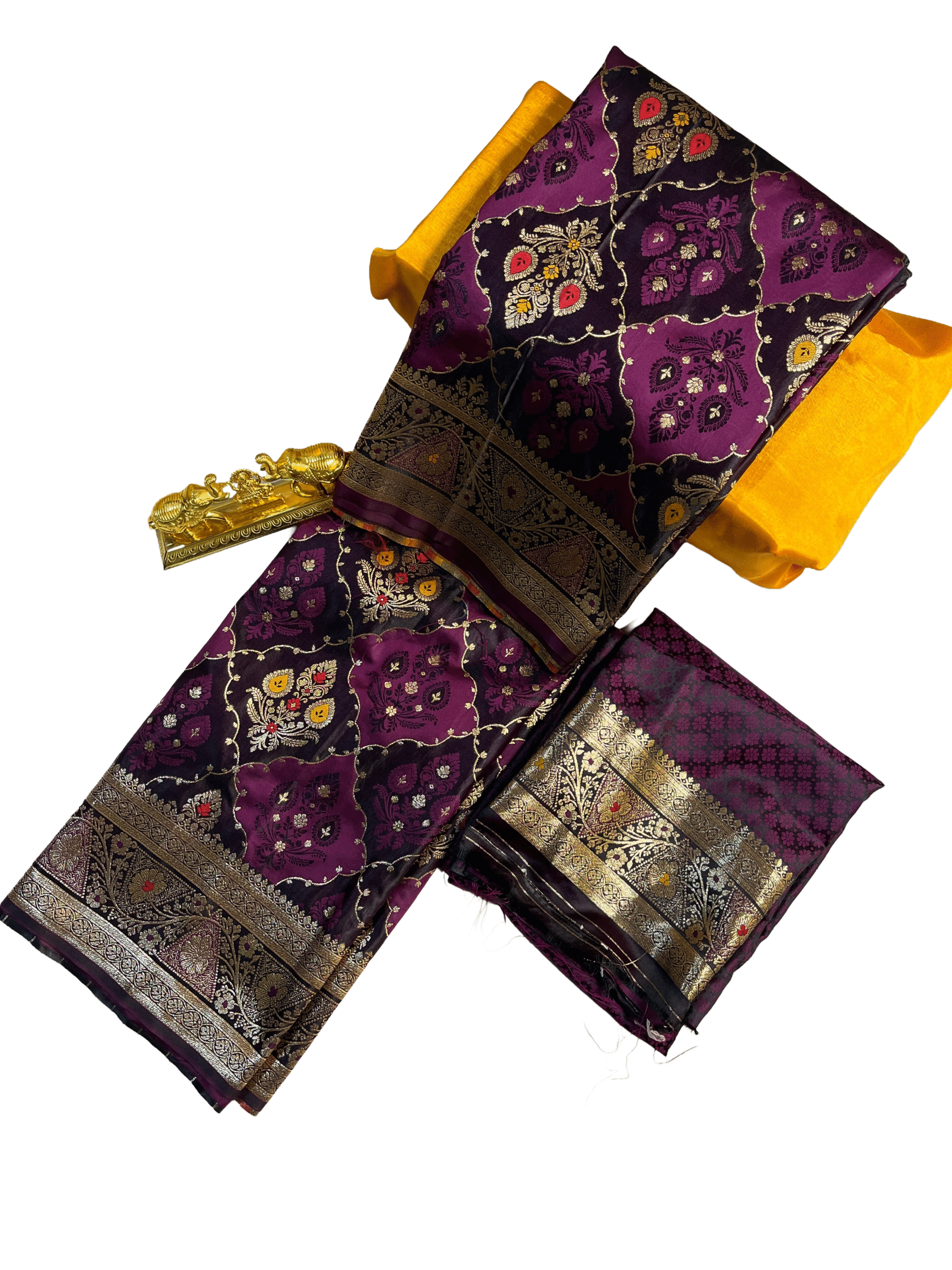 Deep Purple with Gold Zari premium mushroom satin silk Saree