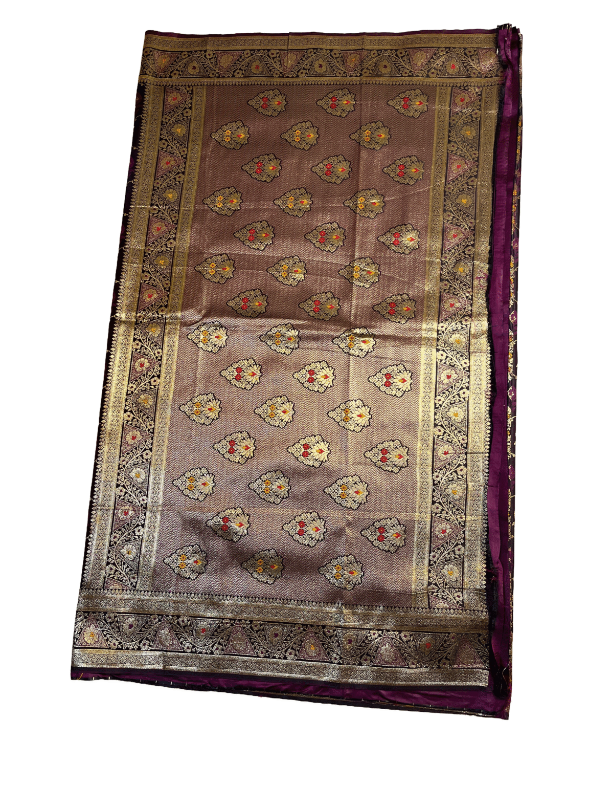 Deep Purple with Gold Zari premium mushroom satin silk Saree