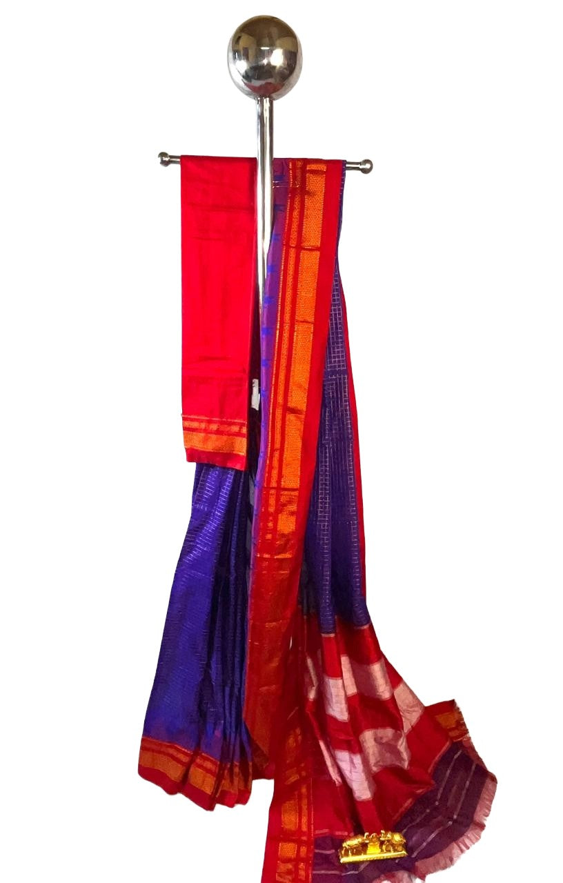 Ilkal Cotton Silk Saree with Traditional Kattam Checks