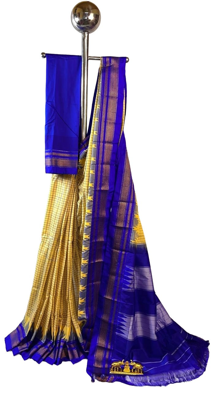Ilkal Cotton Silk Saree with Traditional Kattam Checks