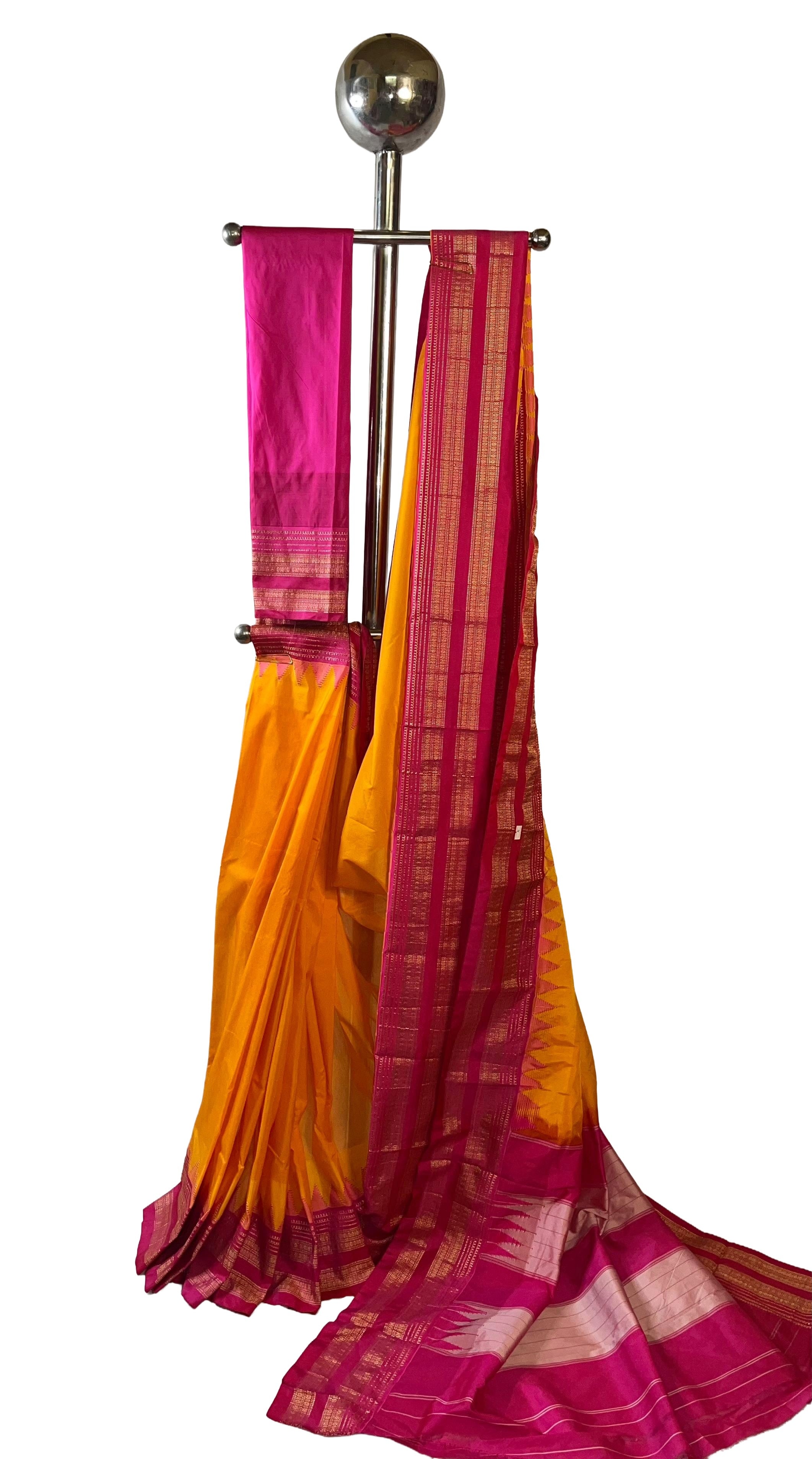 Ilkal Temple Border and Ganga Jamuna style saree