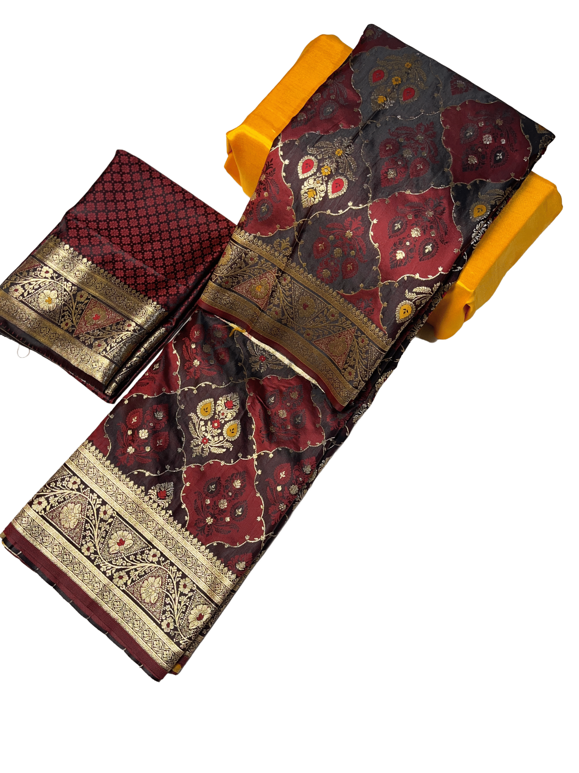 Maroon & Gold Premium Mushroom Satin Silk Saree