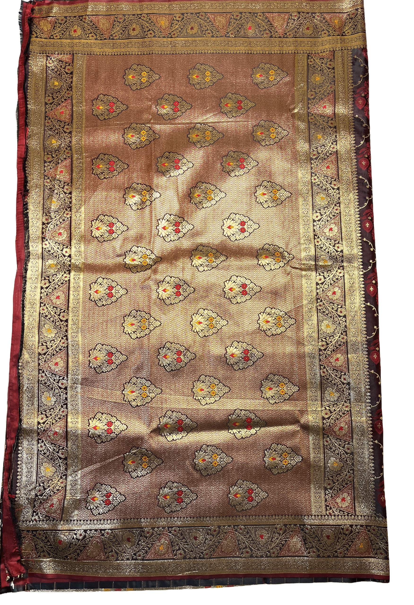 Maroon & Gold Premium Mushroom Satin Silk Saree