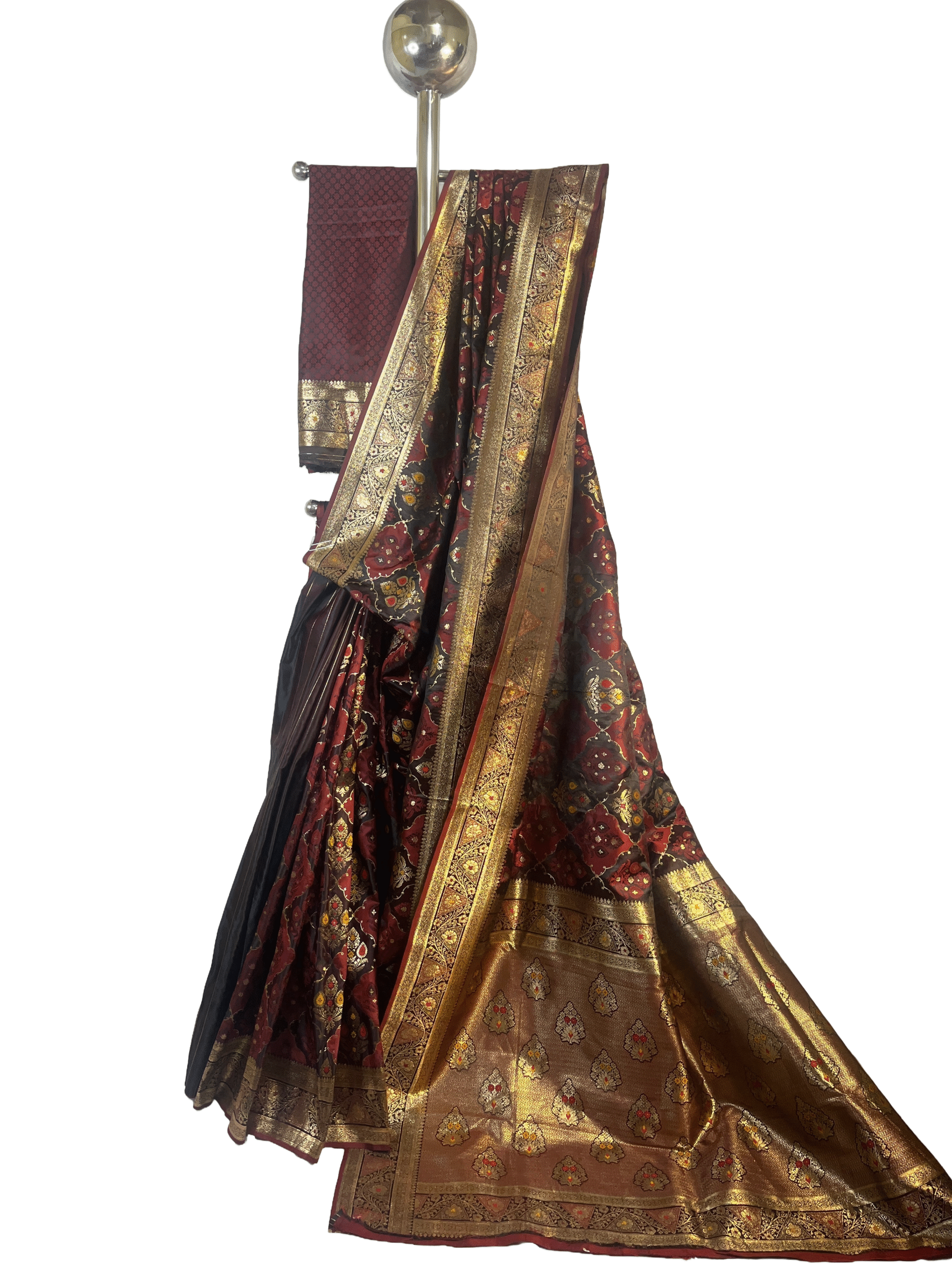 Maroon & Gold Premium Mushroom Satin Silk Saree