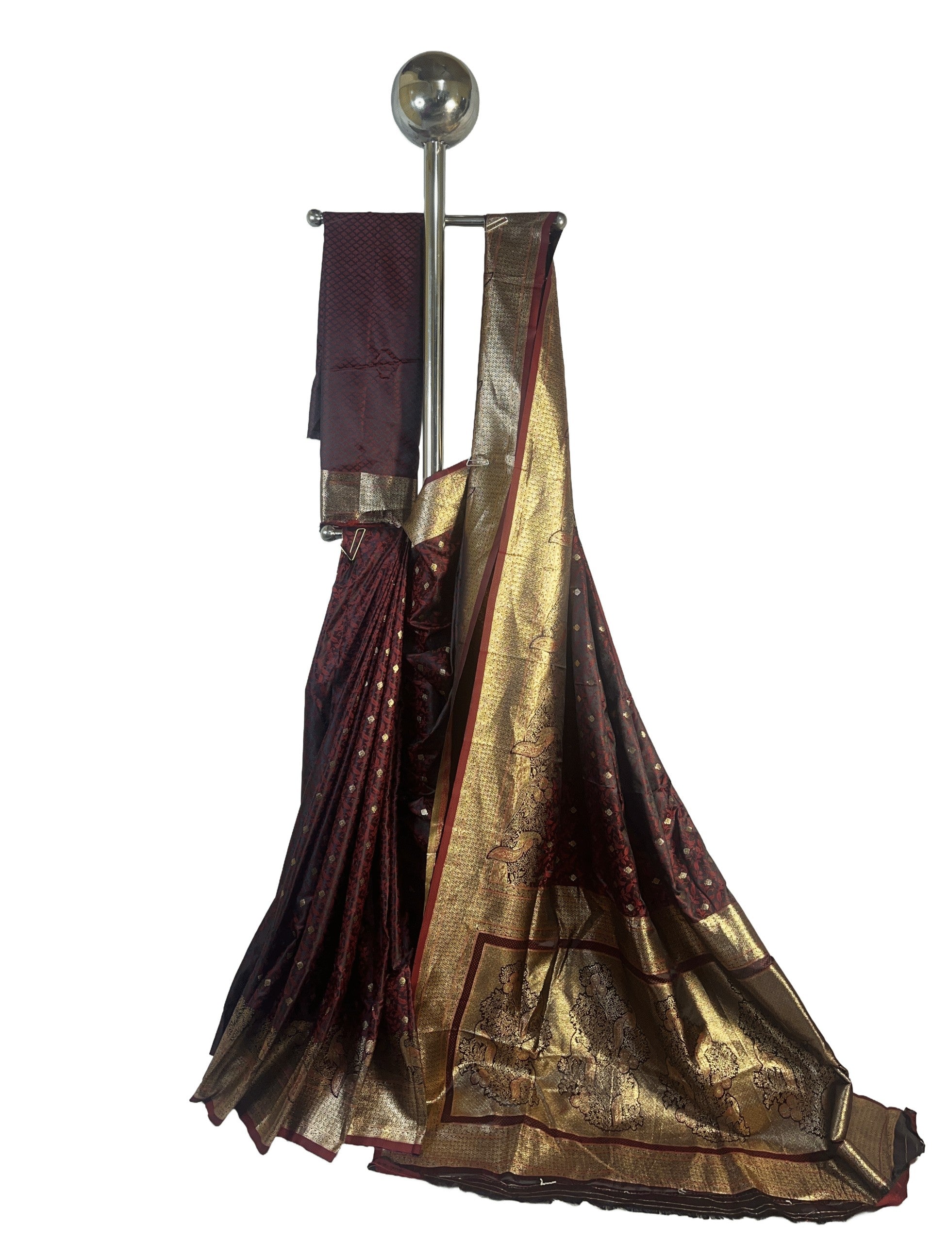 Maroon with Antique Gold Premium Mushroo Satin Silk Saree