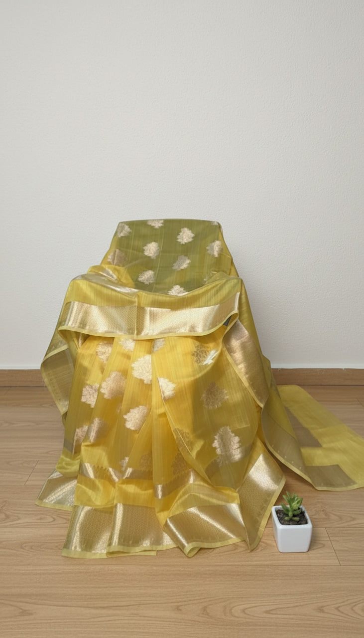 Mustard Yellow Banaras Tussar Silk Saree