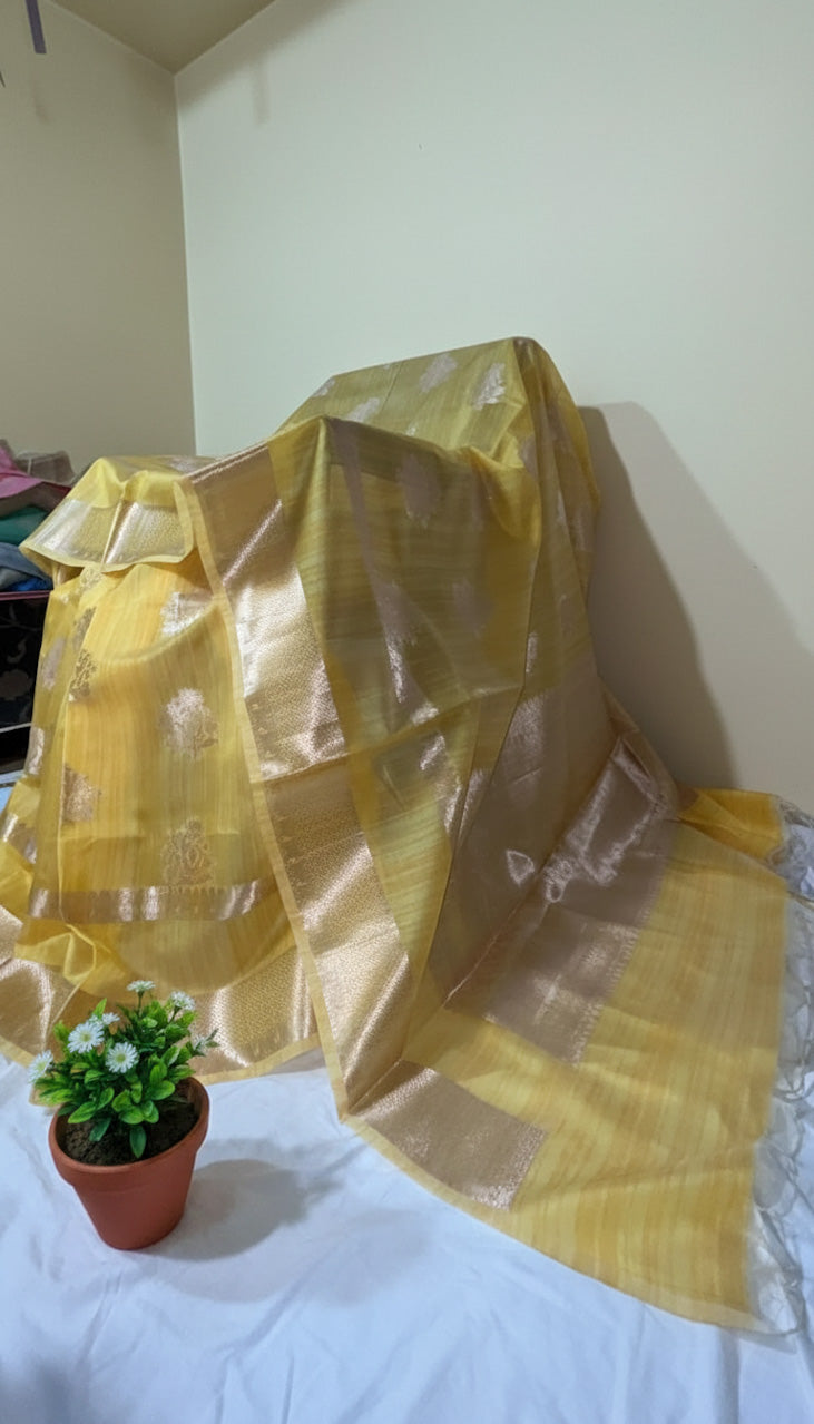 Mustard Yellow Banaras Tussar Silk Saree
