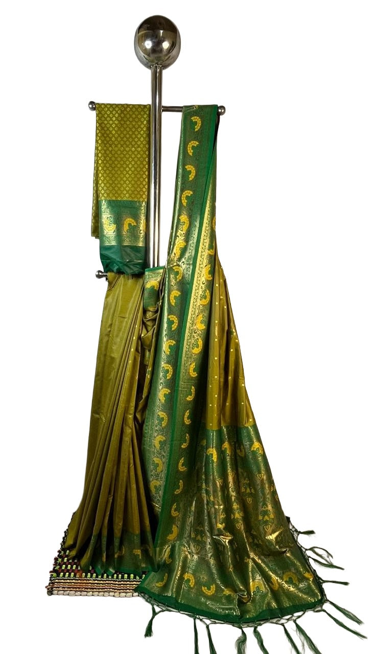 Olive Green Art Silk Saree with Half-Moon Zari Border