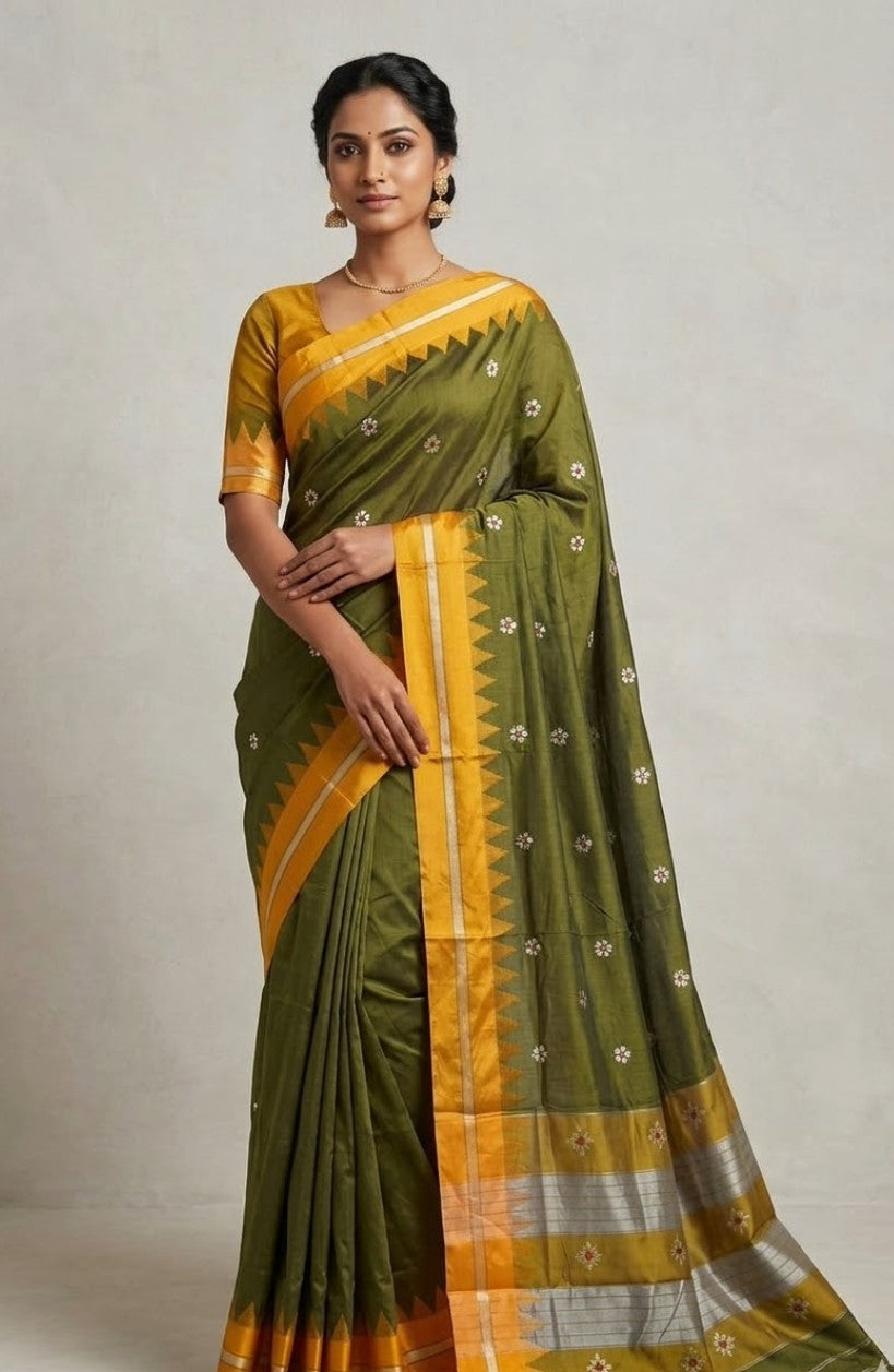 Soft Silk Cotton Ilkal Embroidery Saree