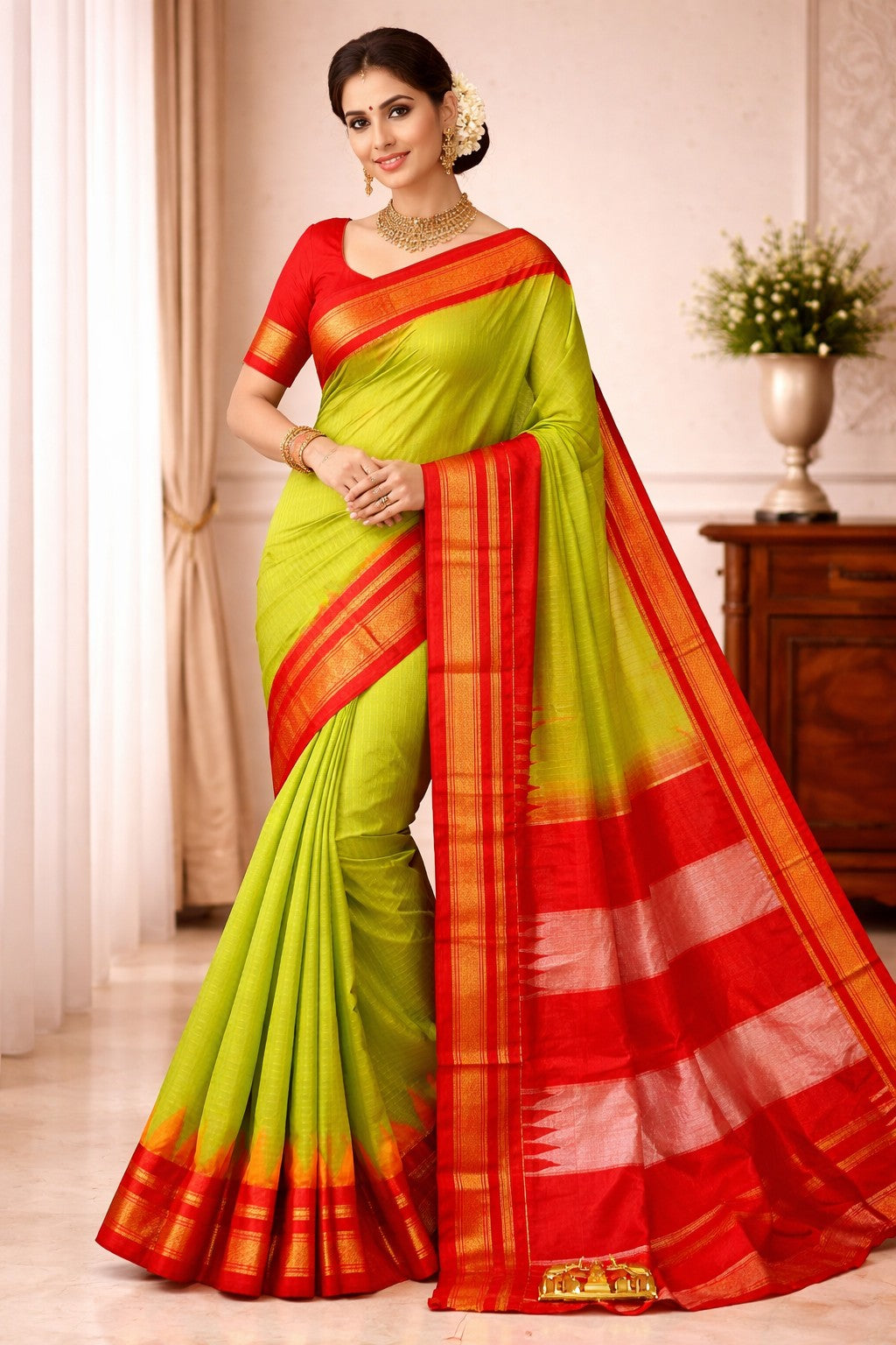 Ilkal Cotton Silk Saree with Traditional Kattam Checks Saree