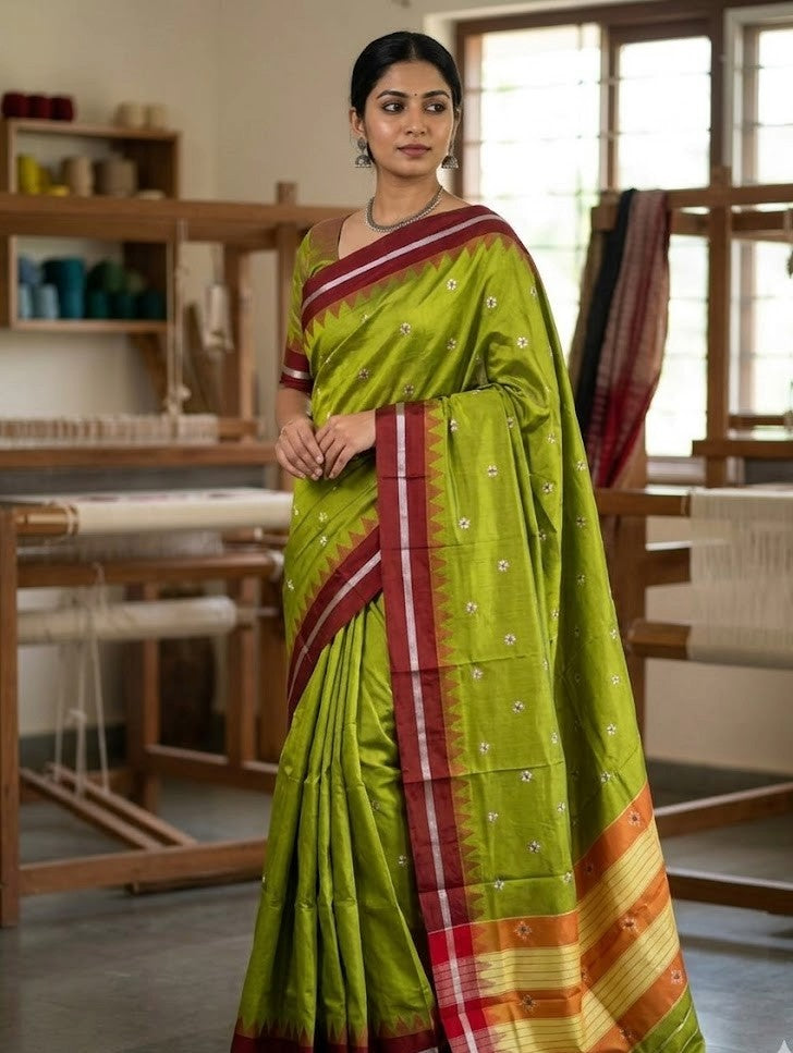 Soft Silk Cotton Ilkal Embroidery Saree
