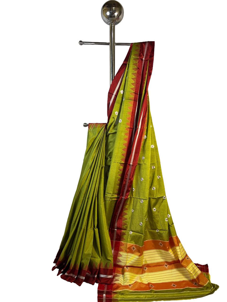 Soft Silk Cotton Ilkal Embroidery Saree