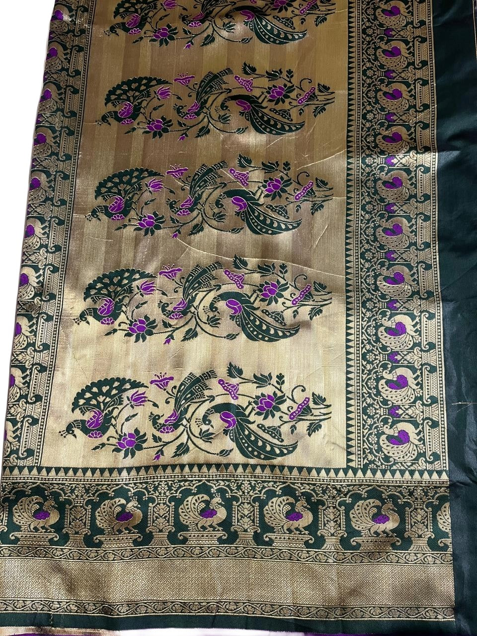 Royal Purple Art Silk Saree with Contrast Green & Gold Zari Pallu