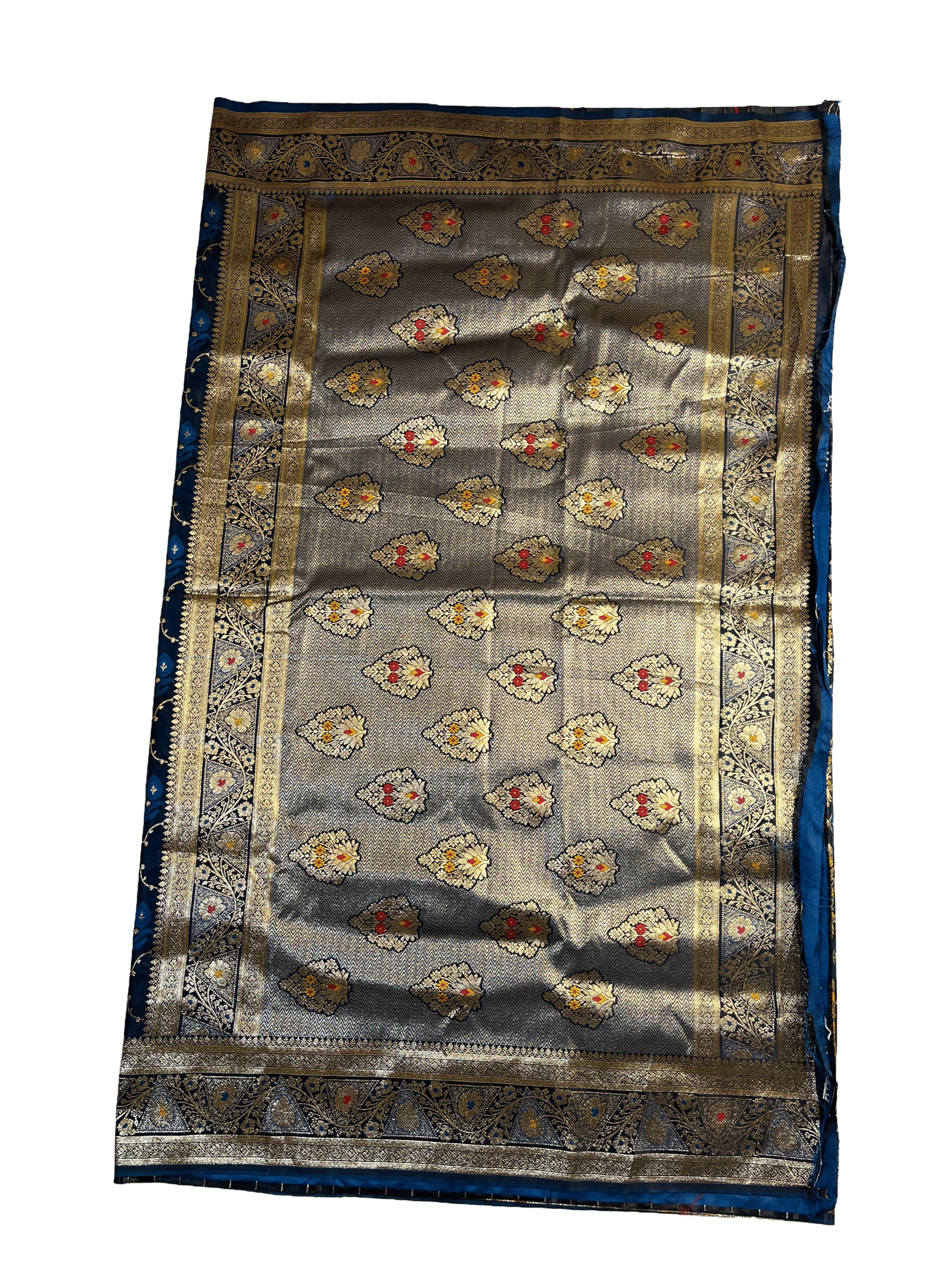 Peacock Blue jacquard motifs Premium Satin Silk Saree