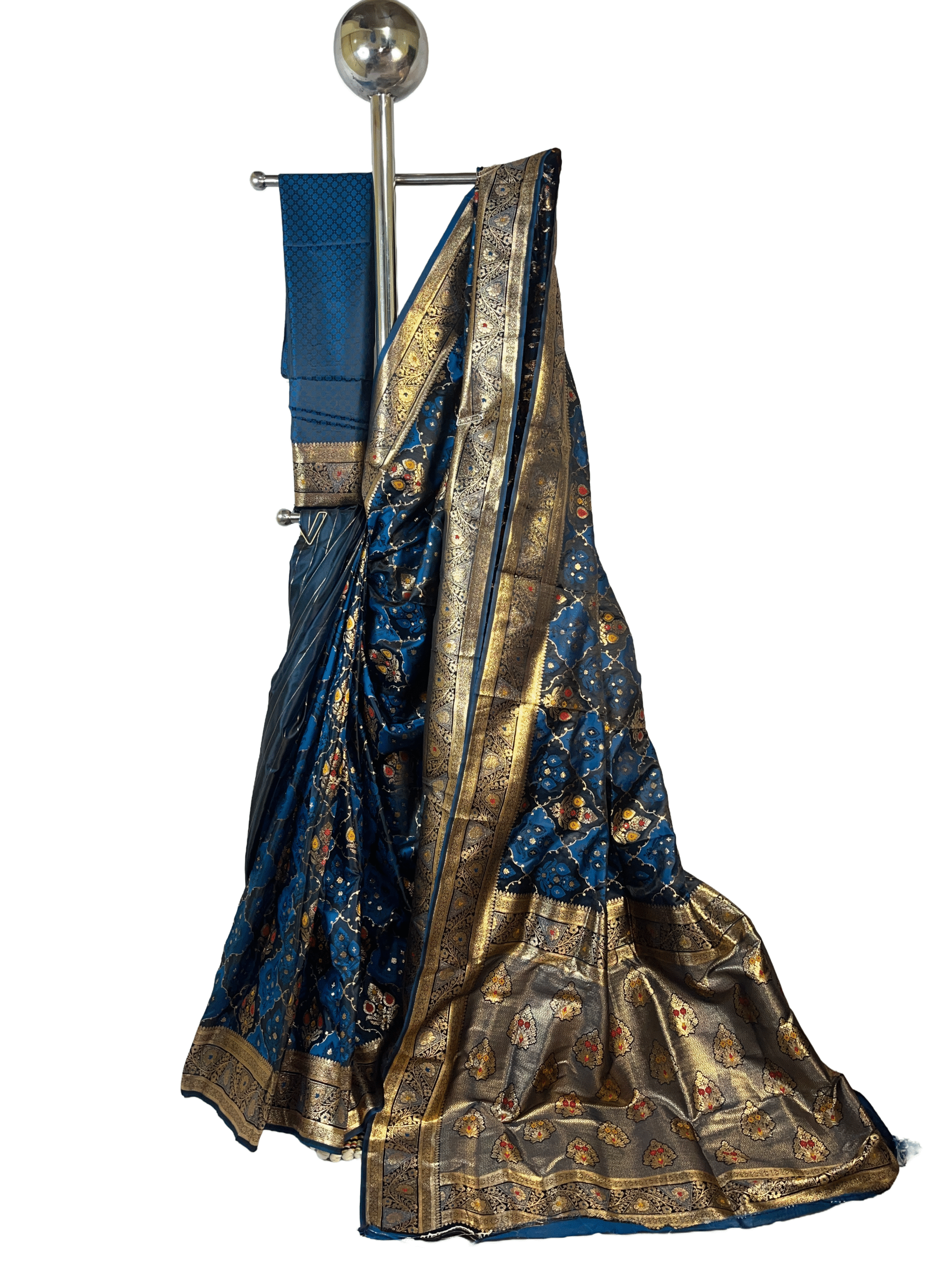 Peacock Blue Premium Mushroom Satin Silk Saree