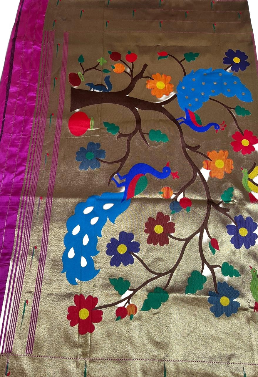 Rani Pink Art Silk Saree with Colorful Paithani Tree of Life Pallu