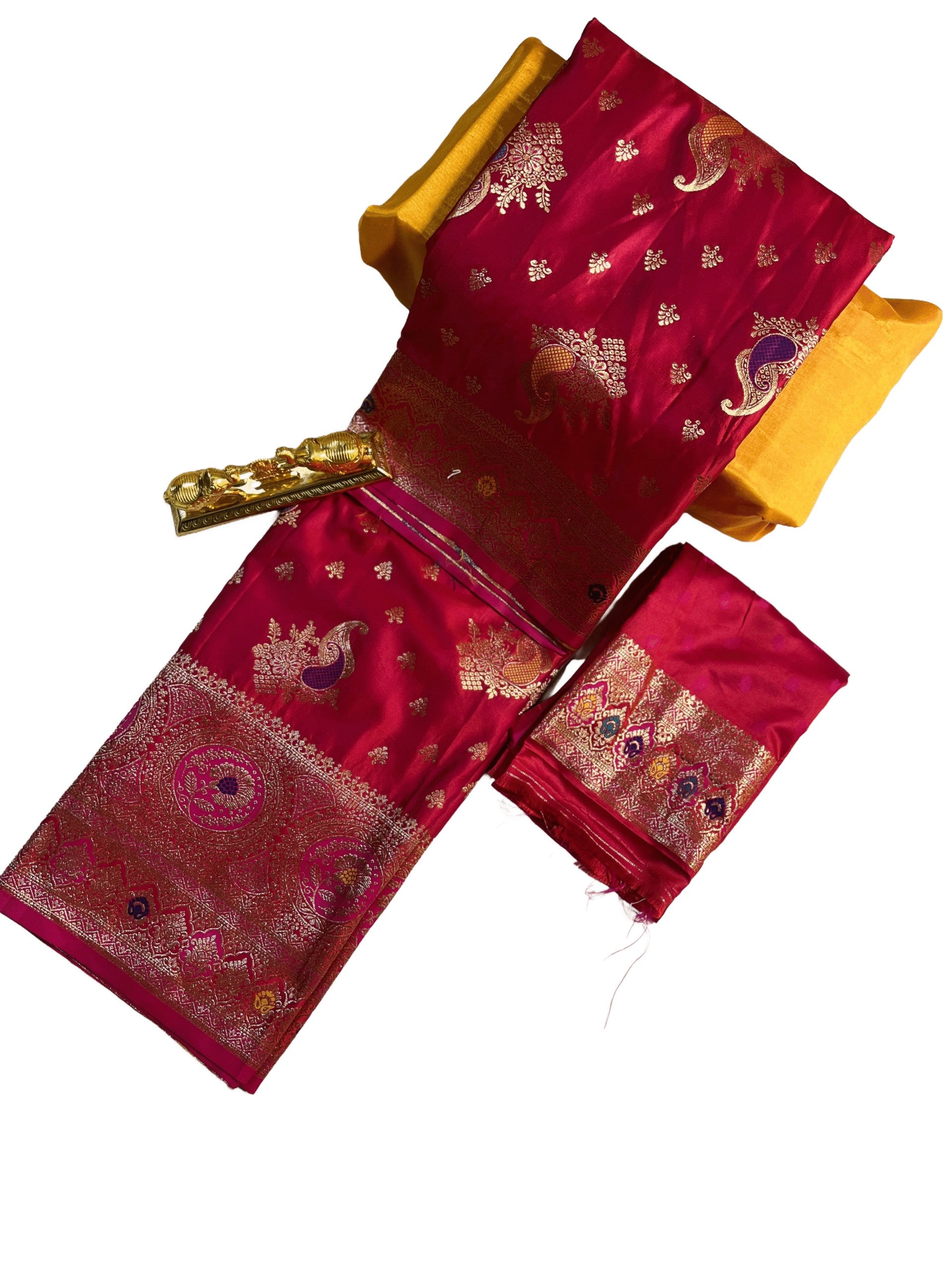 Red–Pink Mixed (Dual Tone) Premium Mushroom Satin Silk Saree