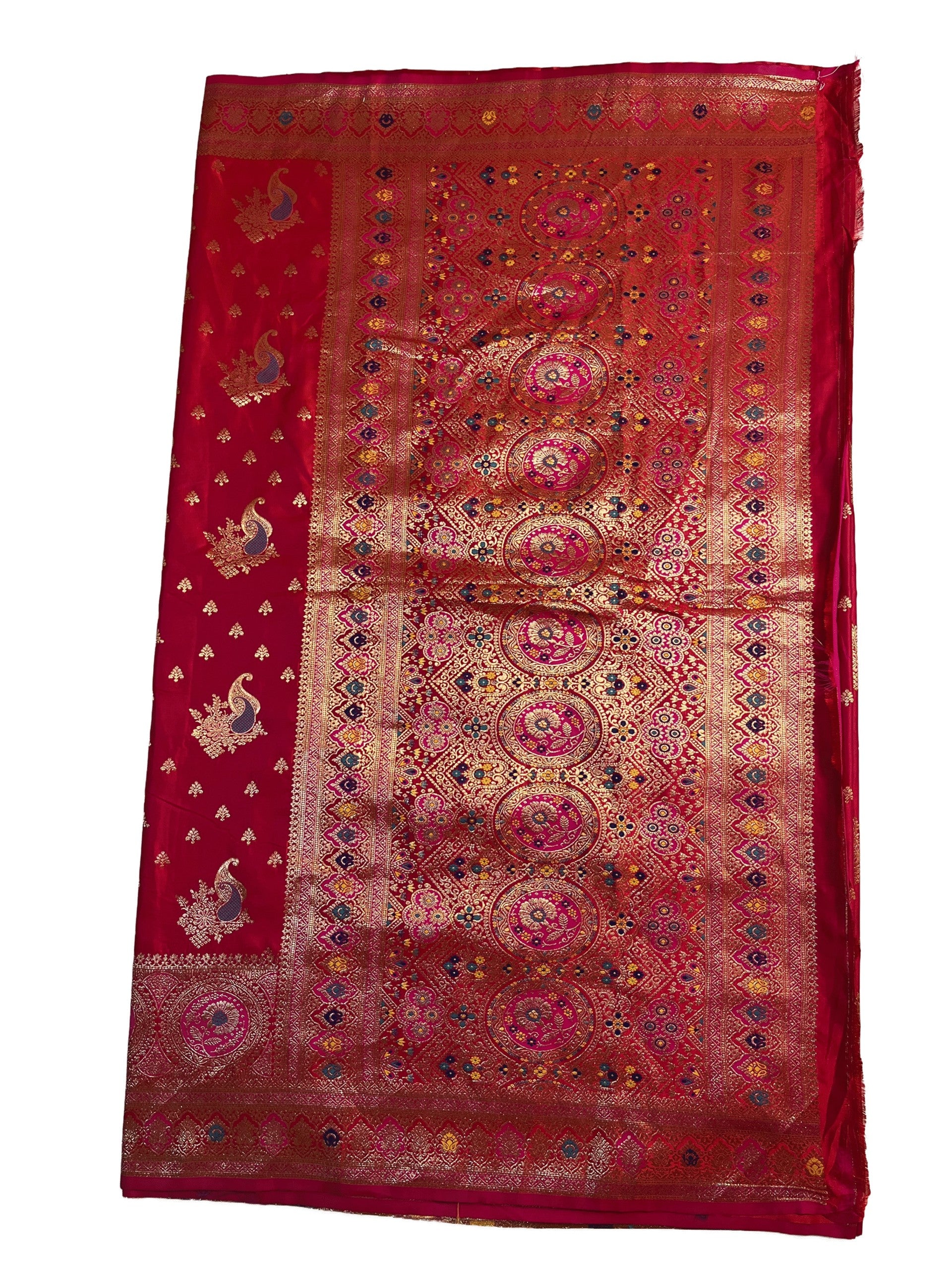 Red–Pink Mixed (Dual Tone) Premium Mushroom Satin Silk Saree