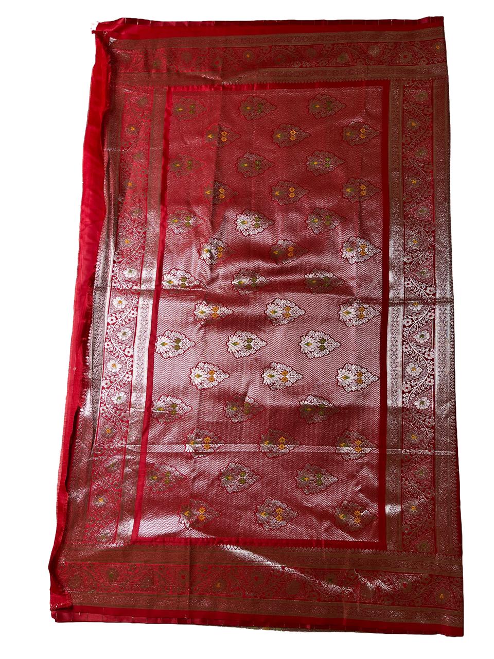 Rich Red with Gold Zari Premium Mushroom Satin Silk Saree