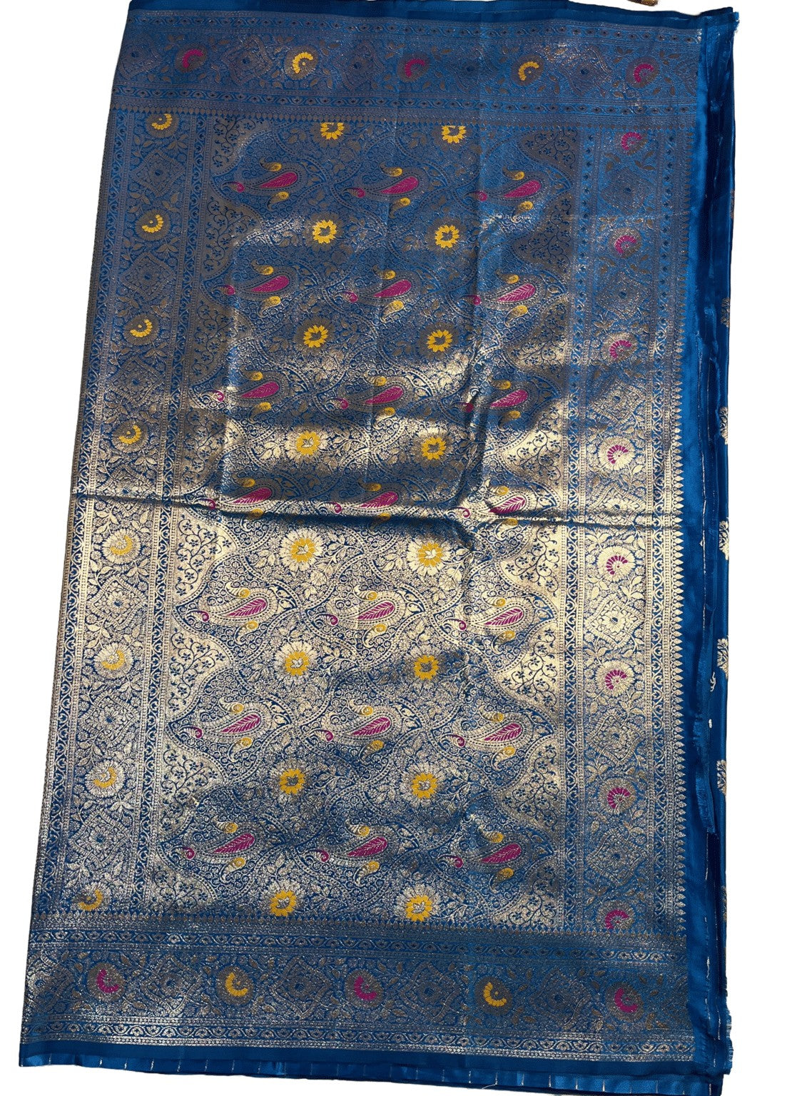 Royal blue zari floral motifs premium mushroom satin silk Saree
