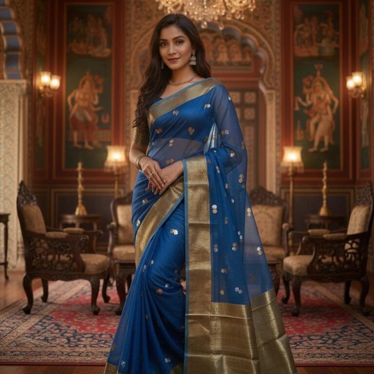 Royal Indigo Banarasi Kora Silk Saree