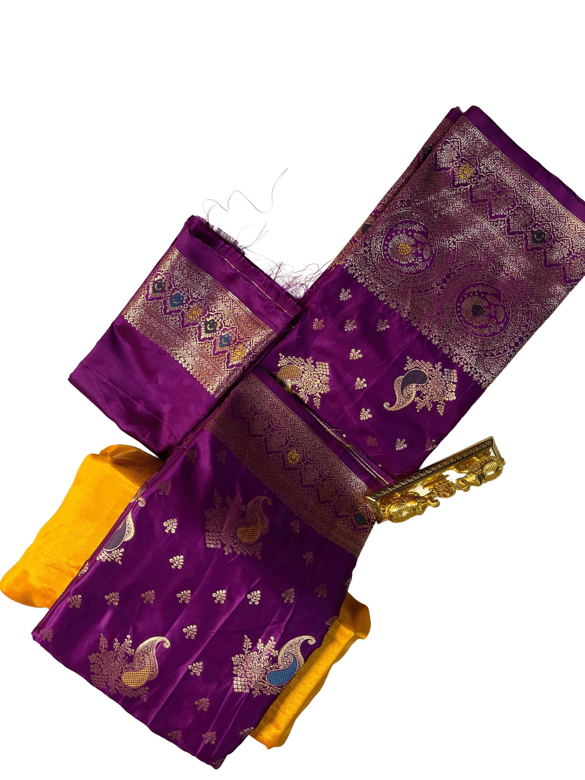 Royal Purple floral & paisley motifs Premium Satin Silk Saree