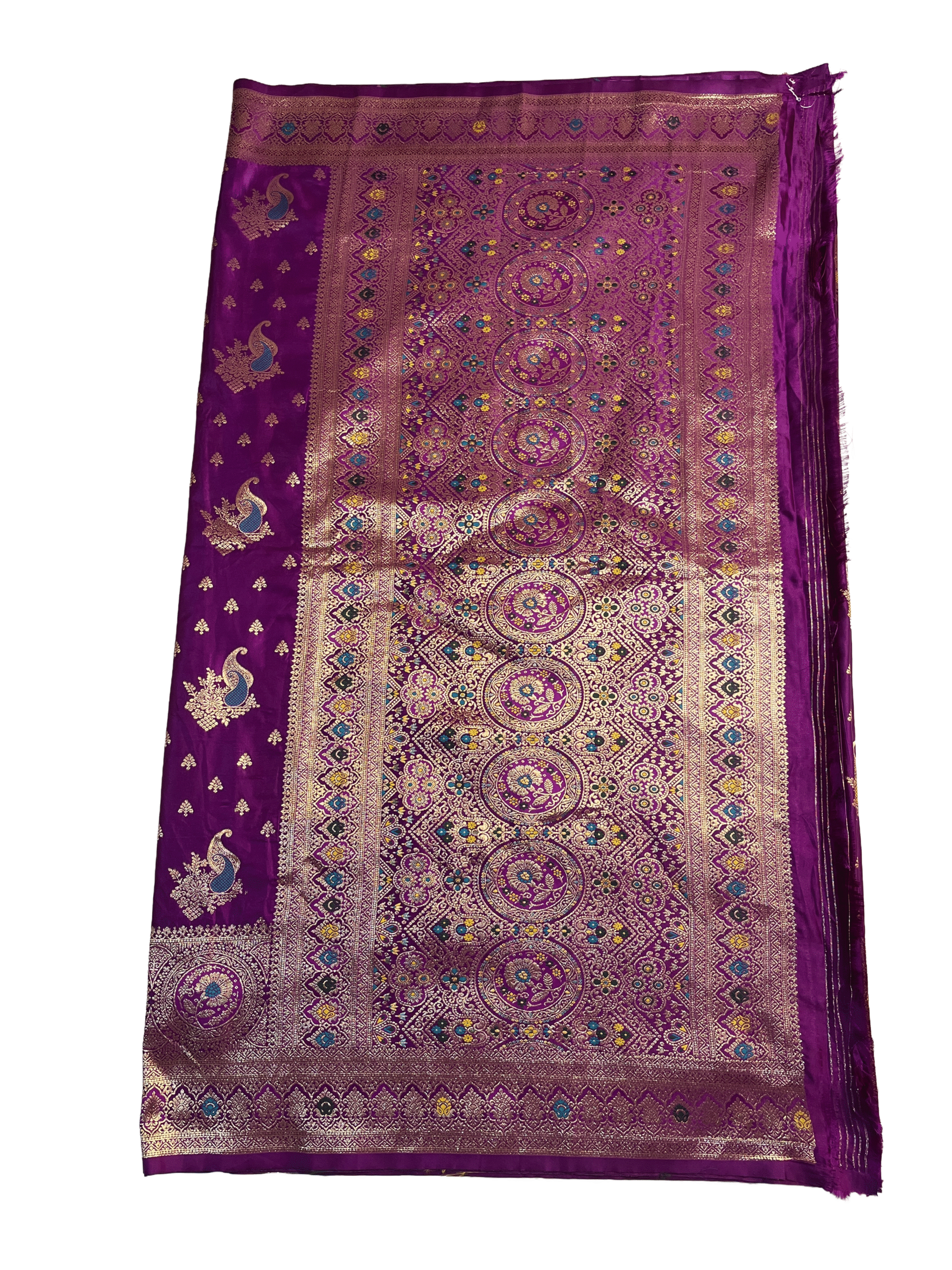 Royal Purple floral & paisley motifs Premium Satin Silk Saree
