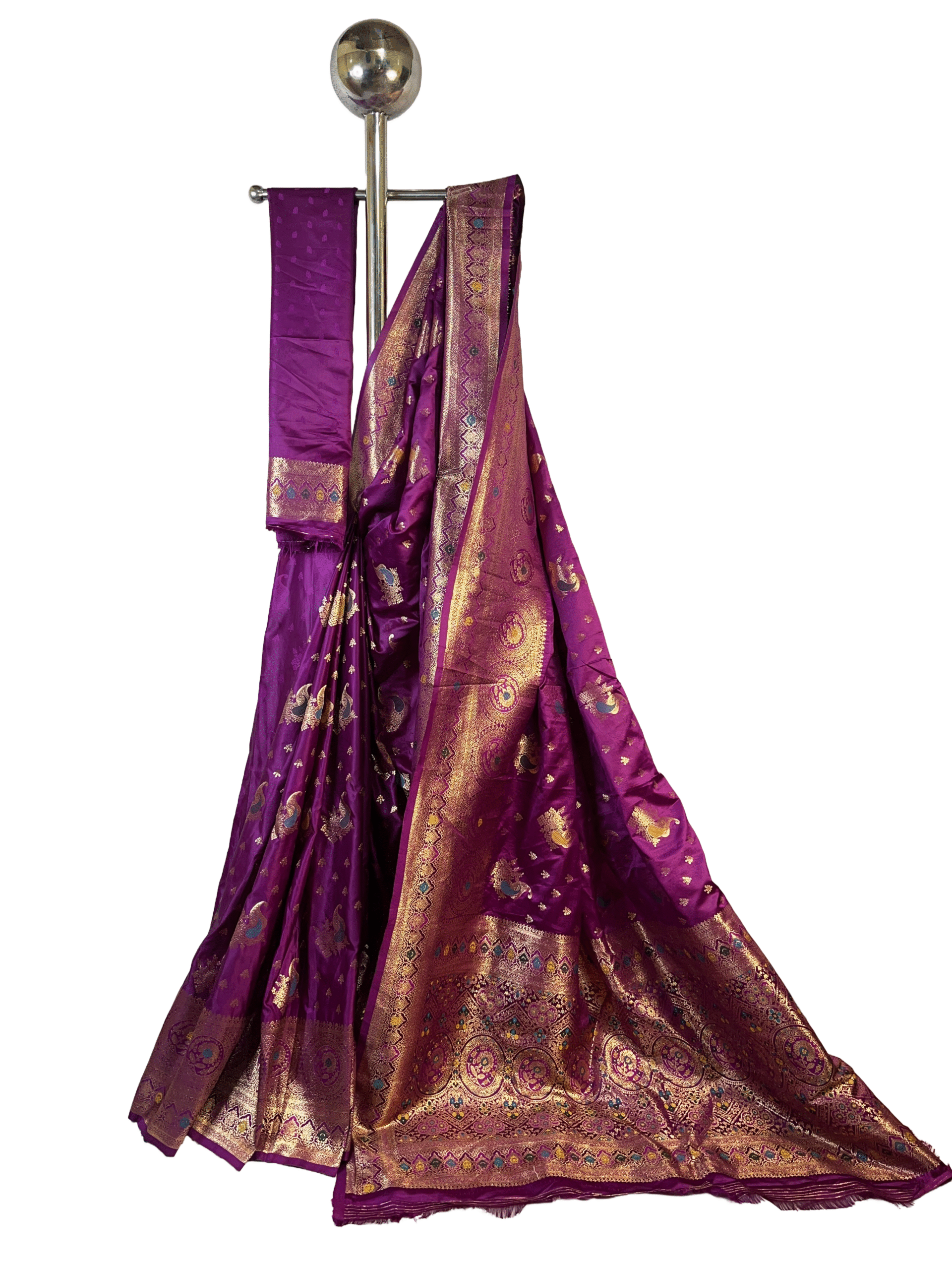 Royal Purple floral & paisley motifs Premium Satin Silk Saree