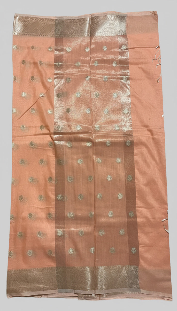 Soft Peach Banaras Malai Cotton Saree