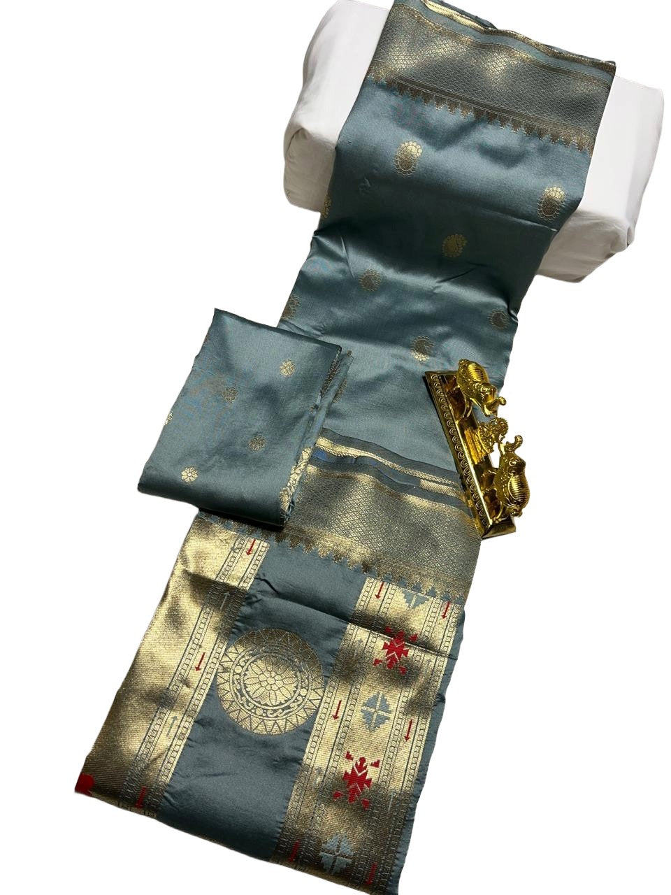 Steel Grey Art Silk Saree with Rich Paithani Peacock Pallu