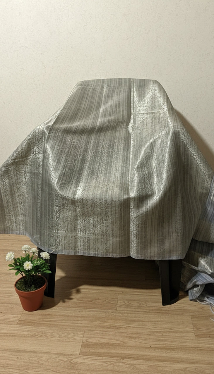 Silver Grey Banaras Tussar Silk Saree