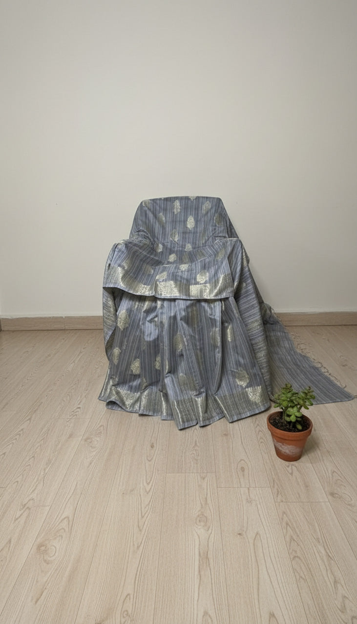 Silver Grey Banaras Tussar Silk Saree
