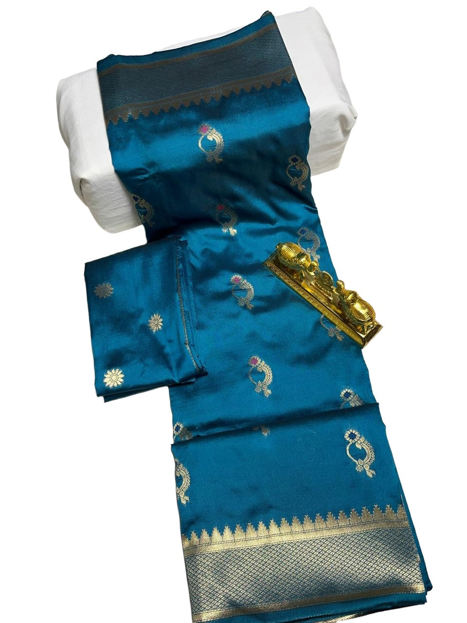Teal Blue Art Silk Saree with Rich Paithani Peacock & Paisley Pallu