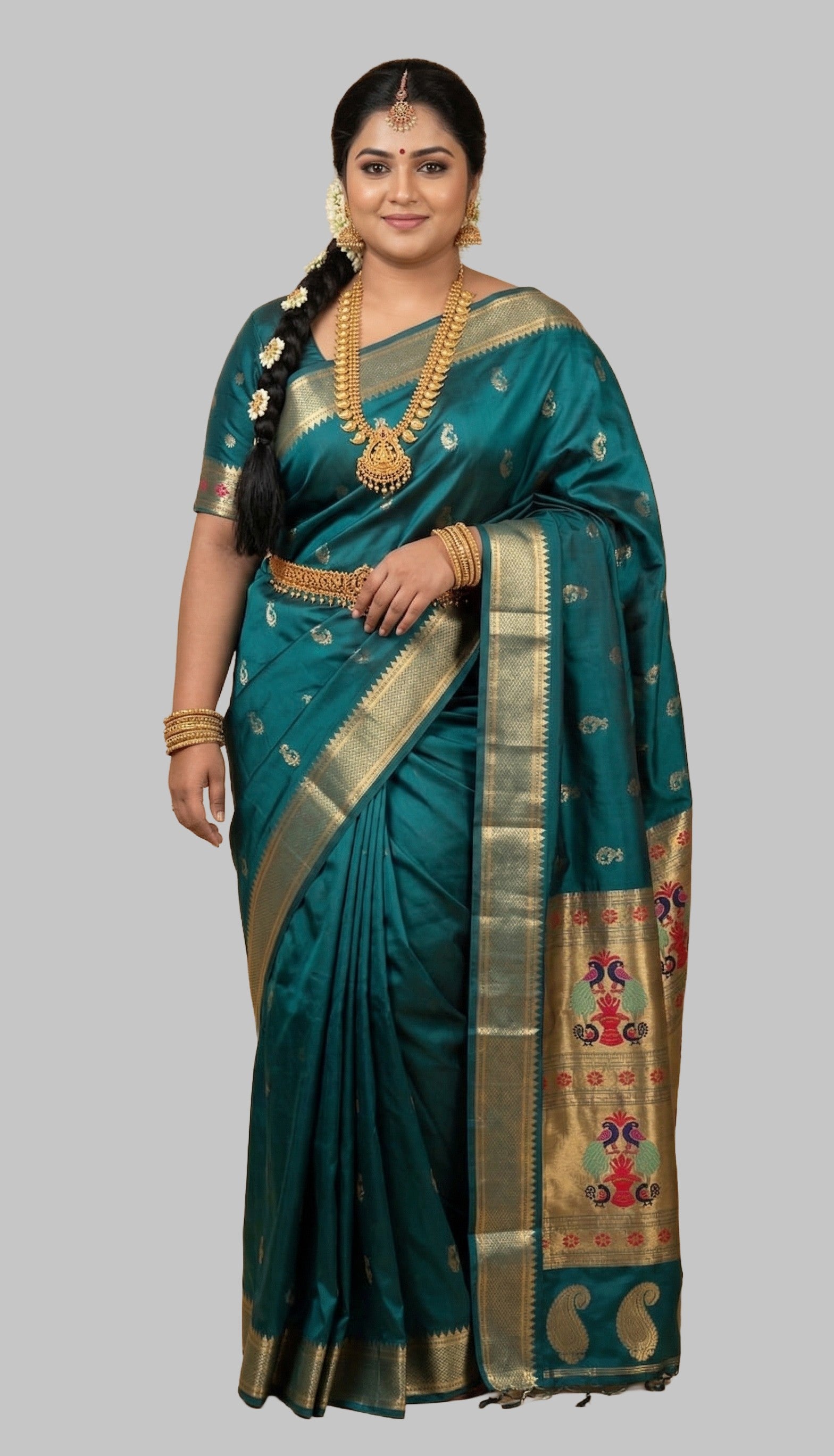 Teal Blue Art Silk Saree with Rich Paithani Peacock & Paisley Pallu
