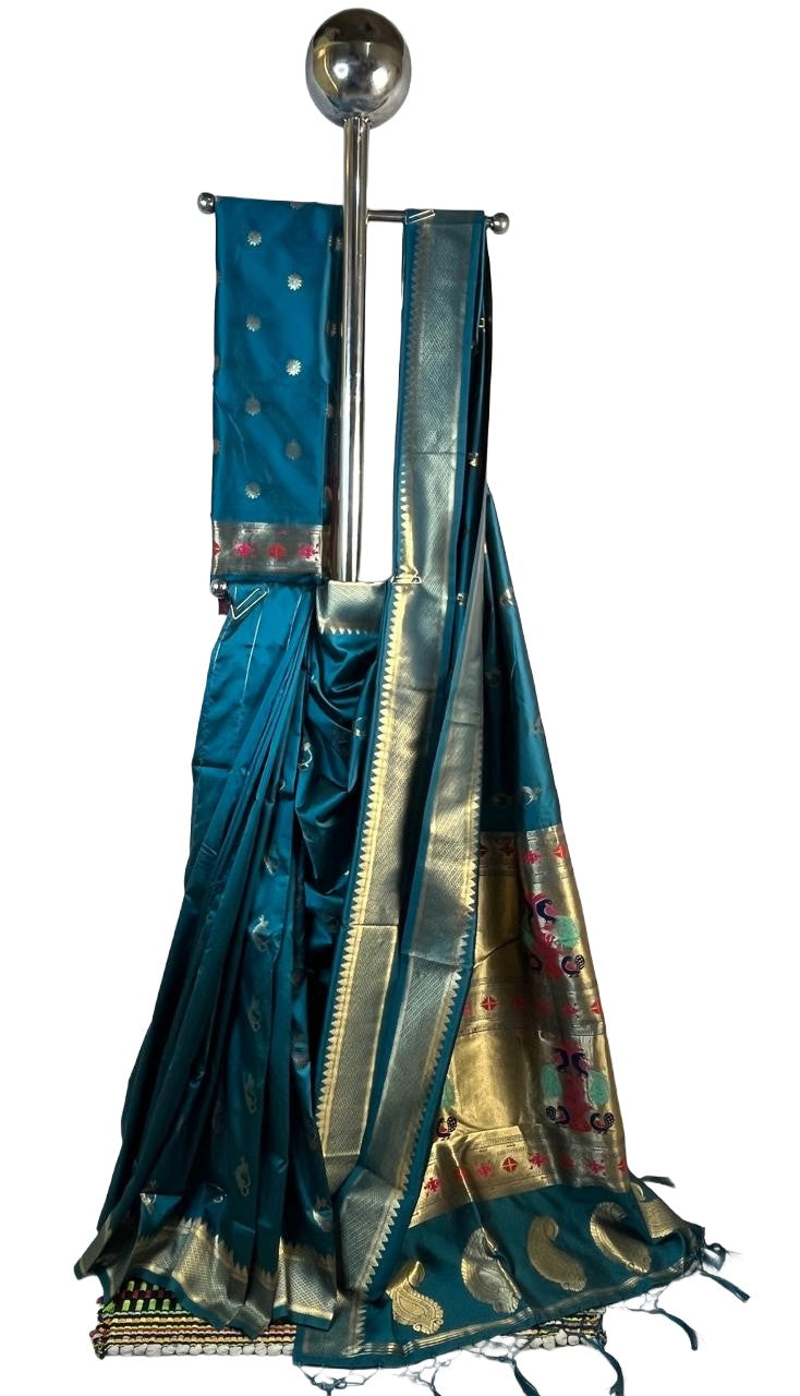 Teal Blue Art Silk Saree with Rich Paithani Peacock & Paisley Pallu