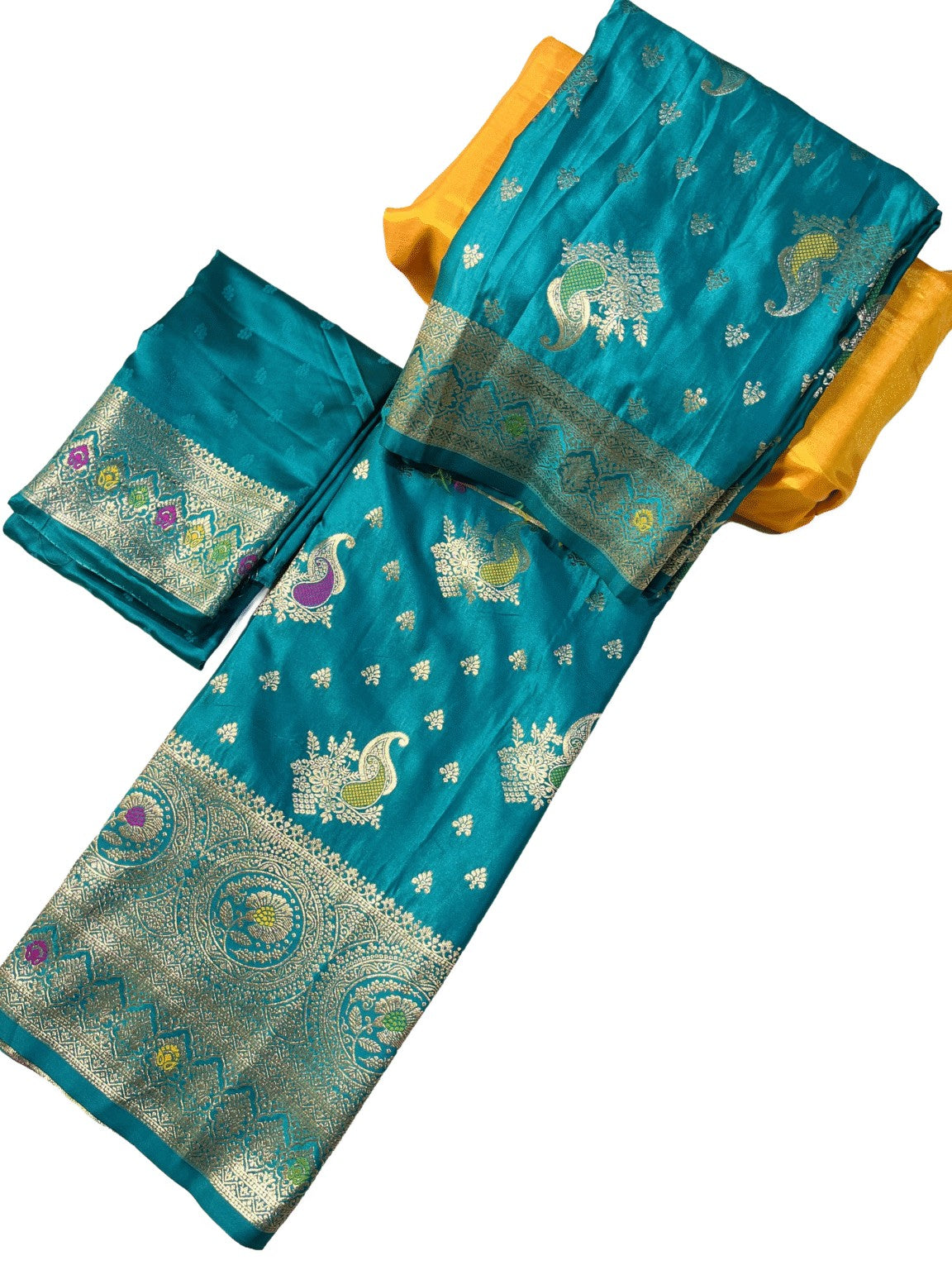 floral & paisley motifs premium satin silk saree
