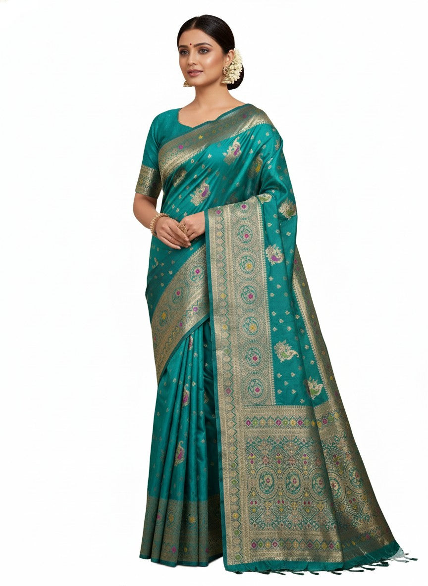 floral & paisley motifs premium satin silk saree
