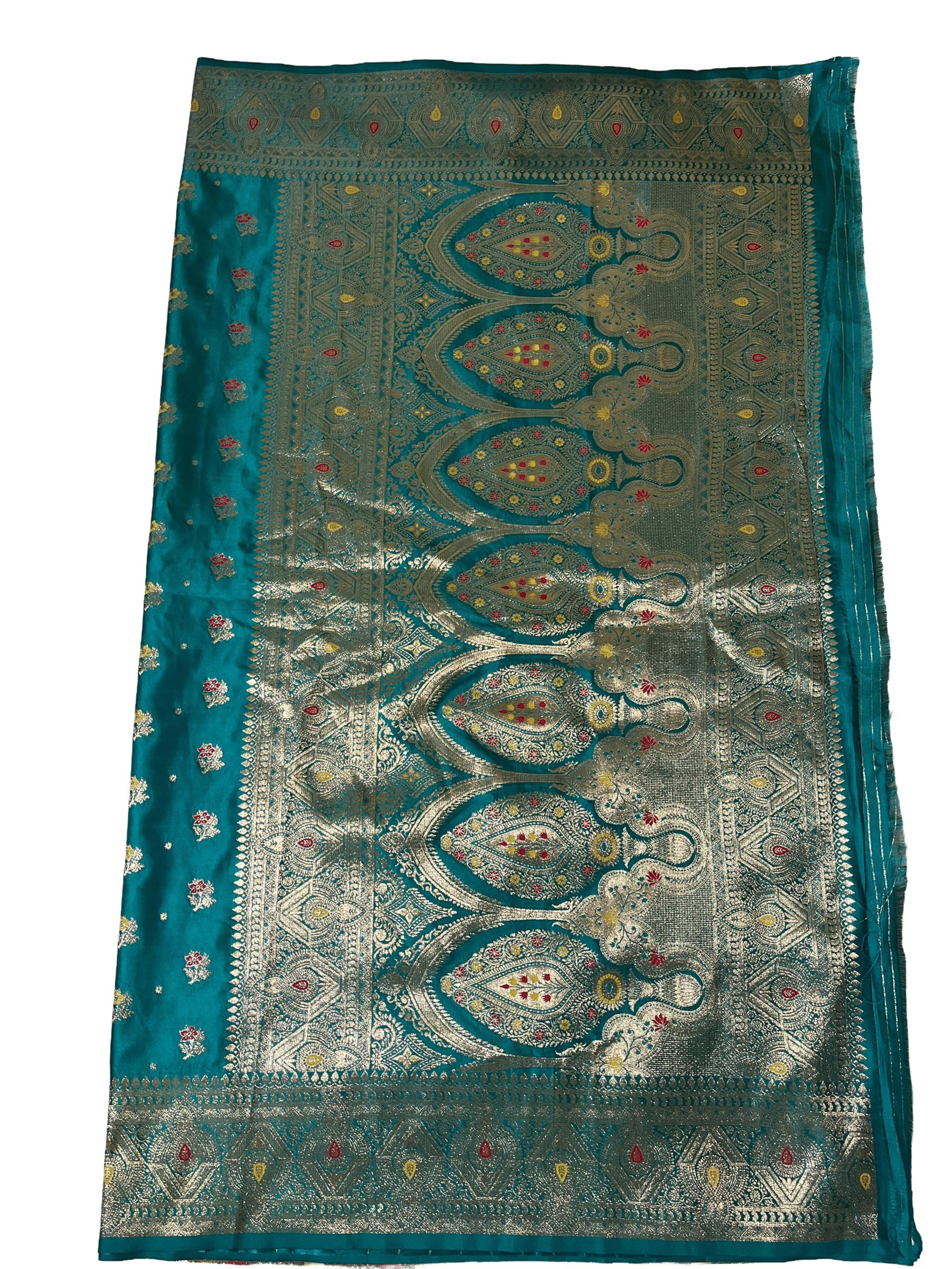 Teal Green flower butta Premium Mushroom Satin Silk Saree