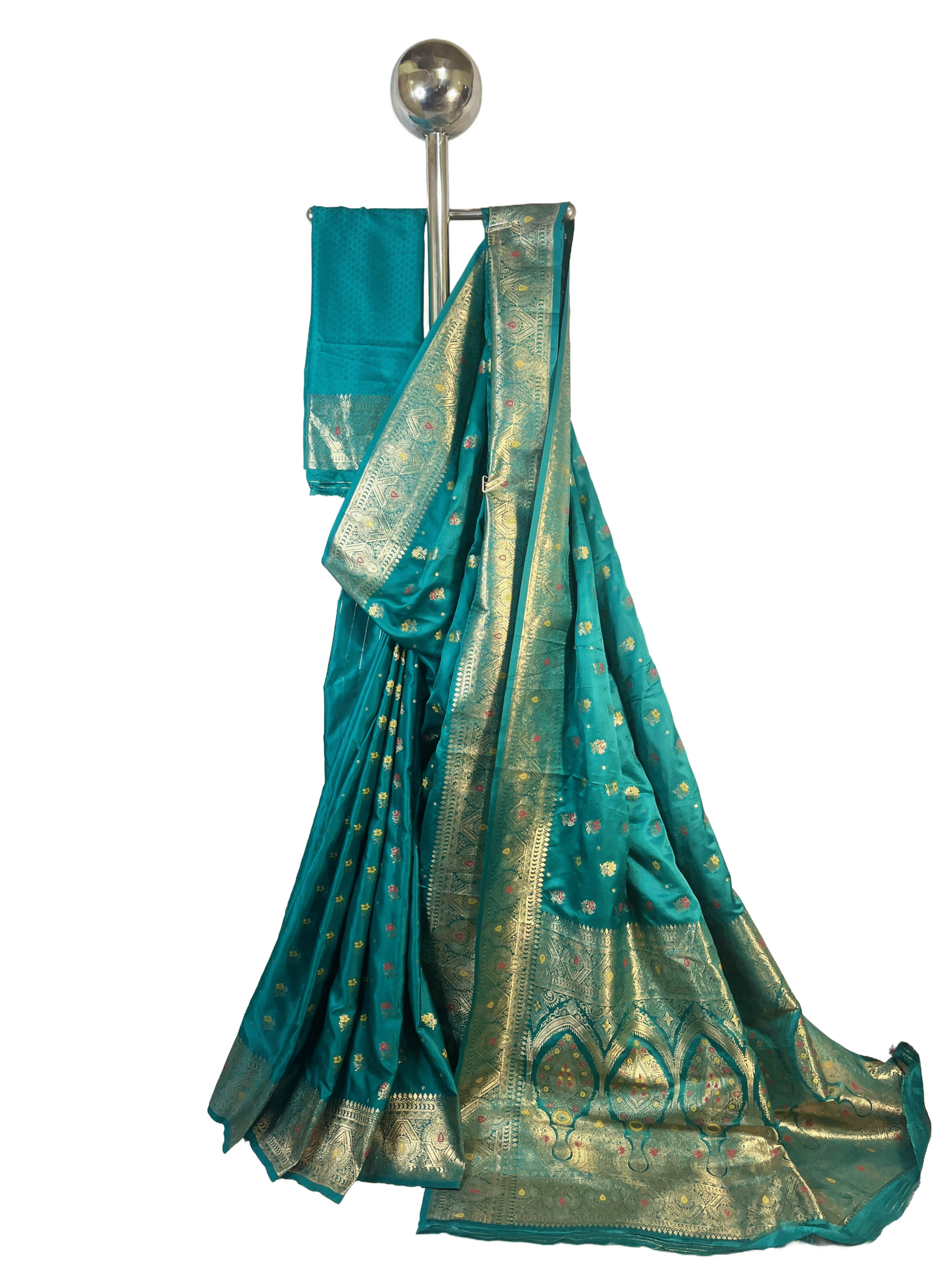 Teal Green flower butta Premium Mushroom Satin Silk Saree
